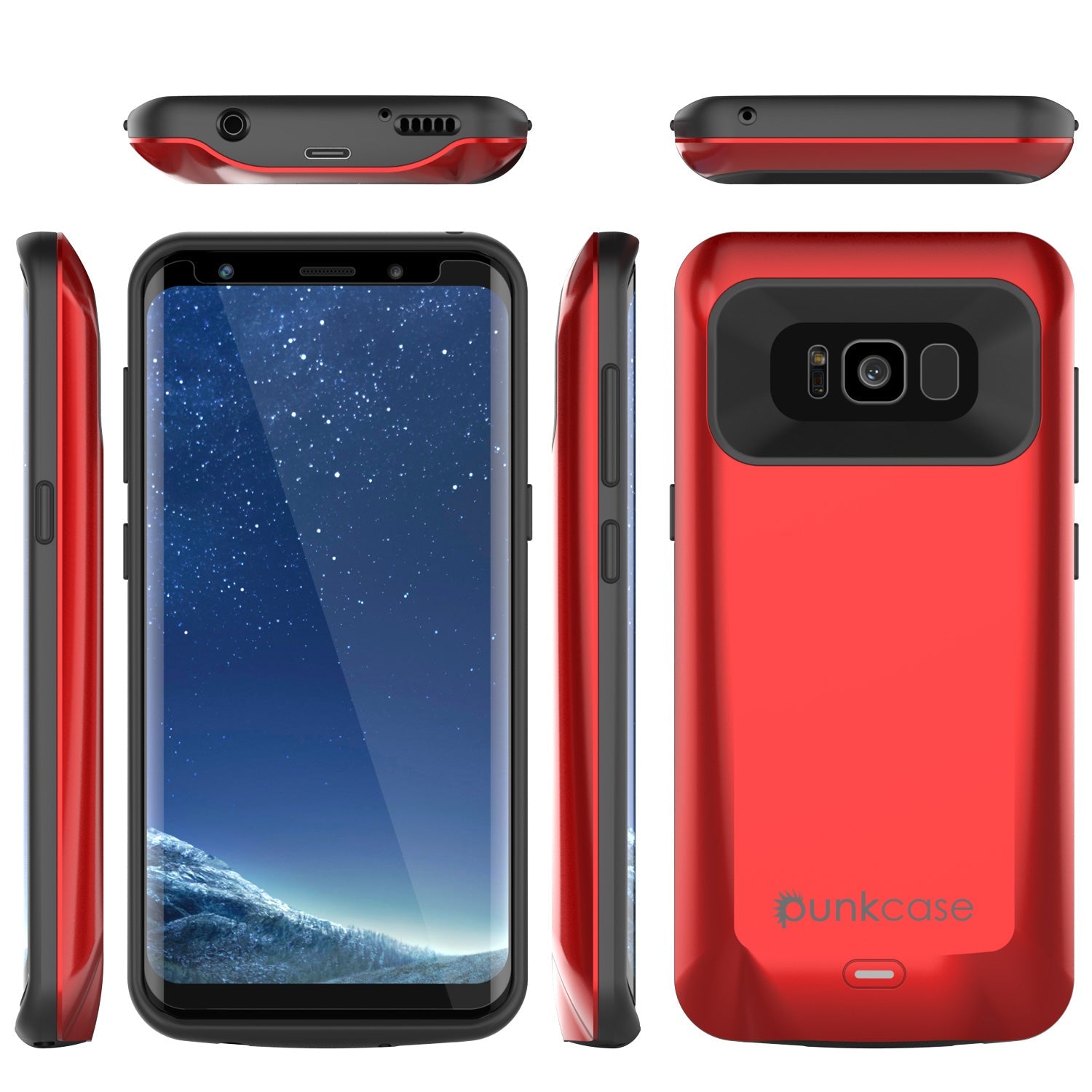 Galaxy S8 PLUS Battery Case, Punkcase 5500mAH Charger Case W/ Screen Protector | Integrated Kickstand & USB Port | IntelSwitch [Red]