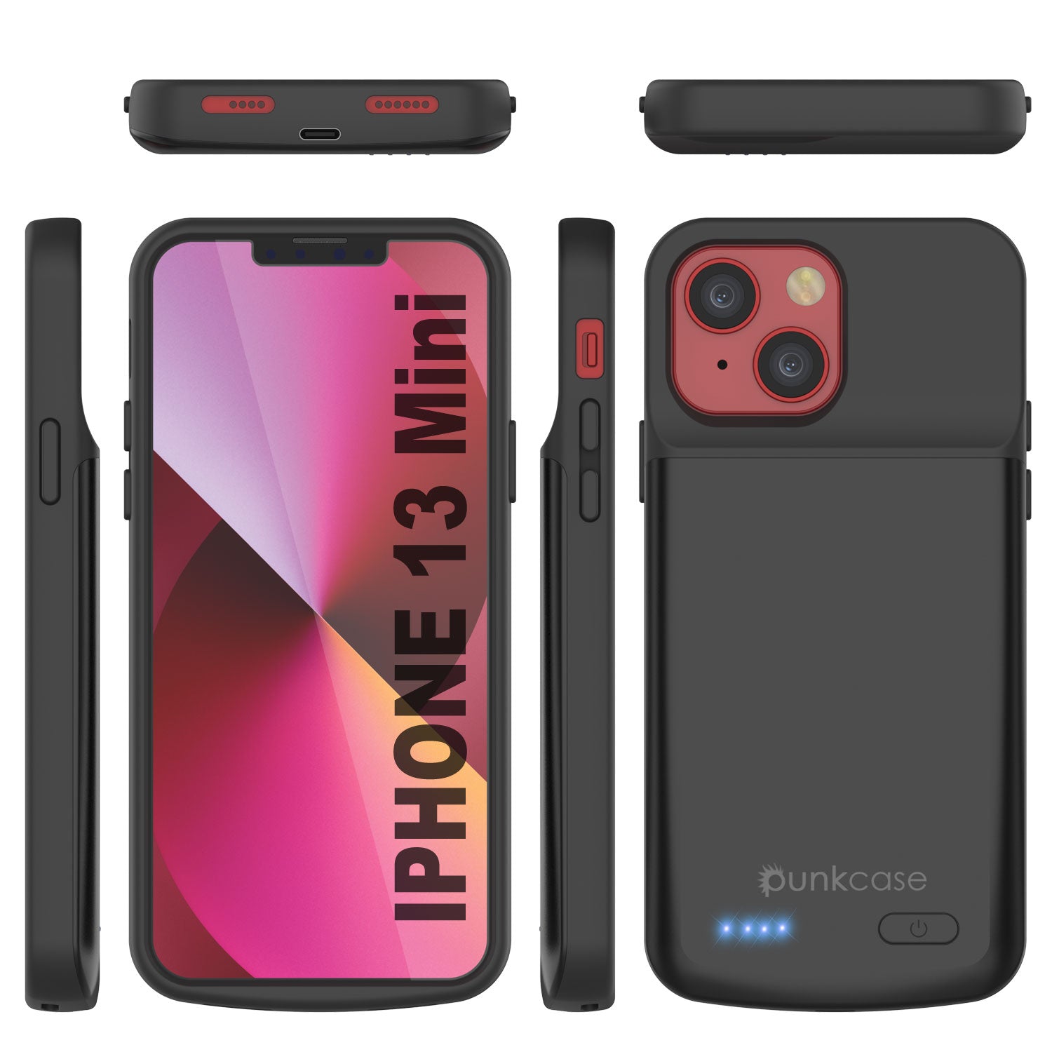 iPhone 13 Mini Battery Case, PunkJuice 4700mAH Fast Charging Power Bank W/ Screen Protector | [Black]