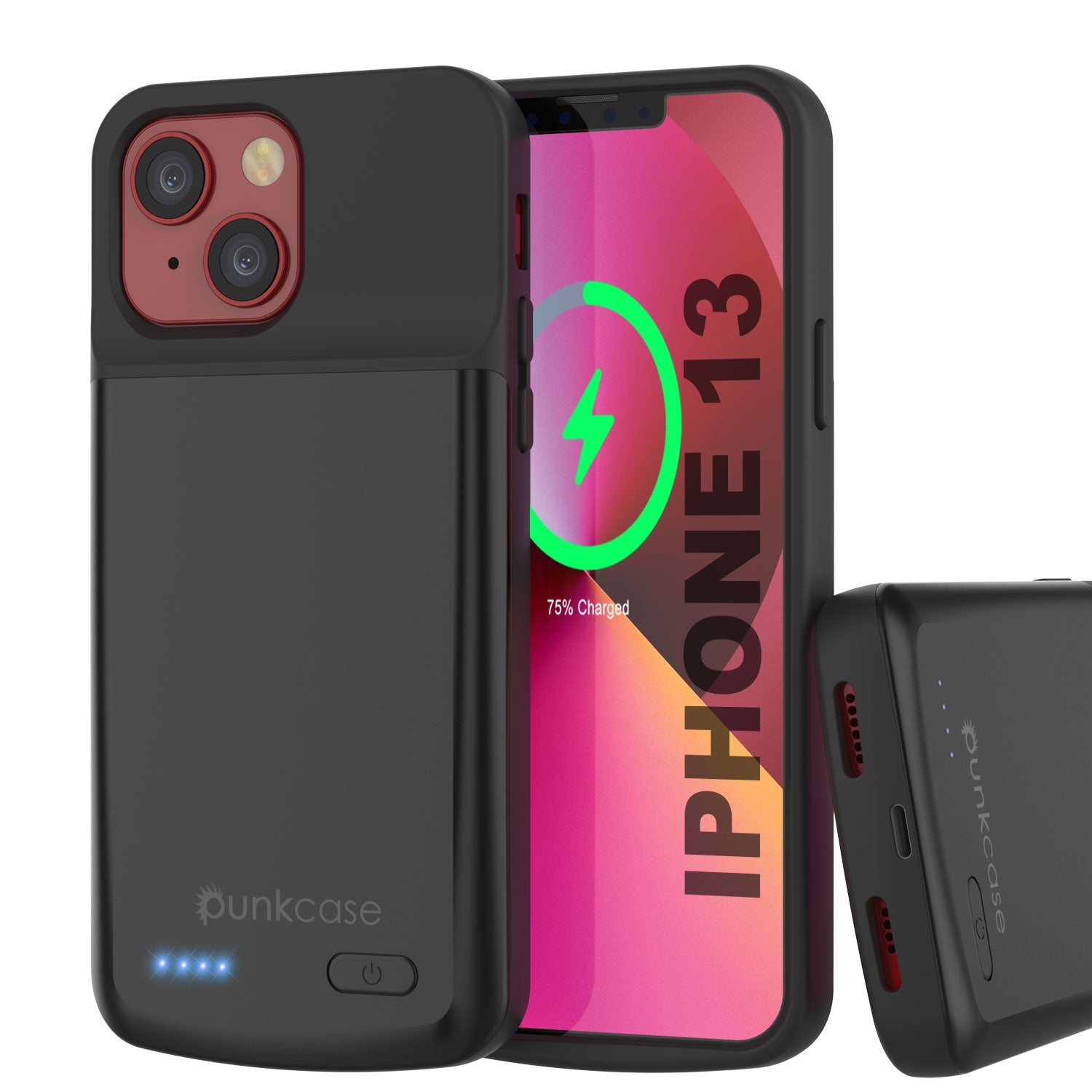 iPhone 13 Battery Case, PunkJuice 4800mAH Fast Charging Power Bank W/ Screen Protector | [Black]