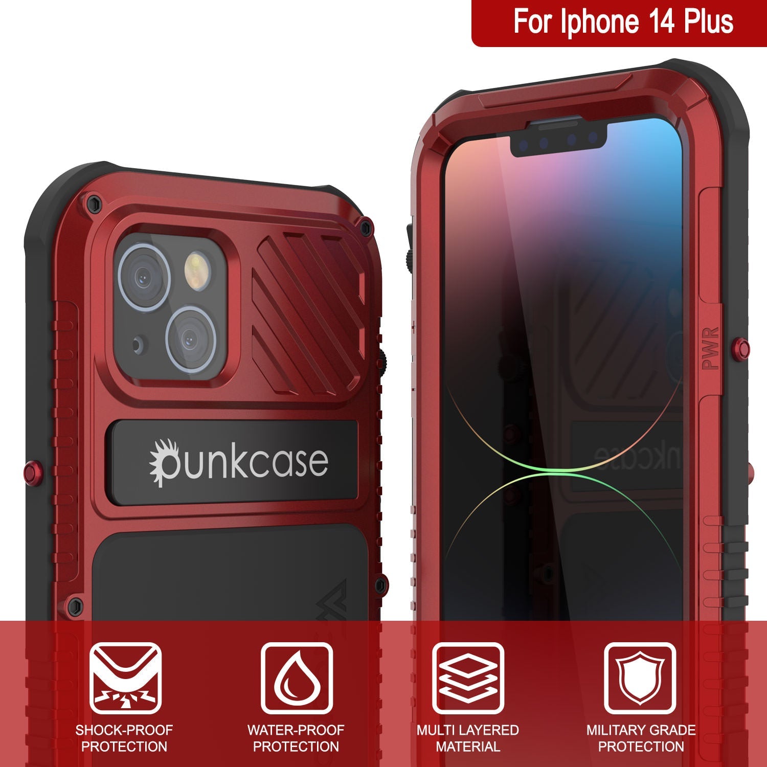 iPhone 16 Plus Metal Extreme 3.0 Series Aluminum Waterproof Case IP68 W/Buillt in Screen Protector & Kickstand [Red]