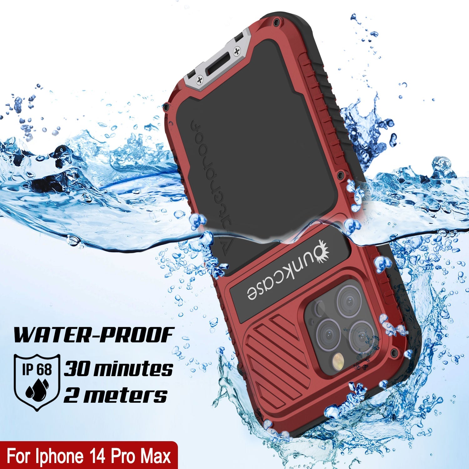 iPhone 16 Pro Max Metal Extreme 3.0 Series Aluminum Waterproof Case IP68 W/Buillt in Screen Protector & Kickstand [Red]