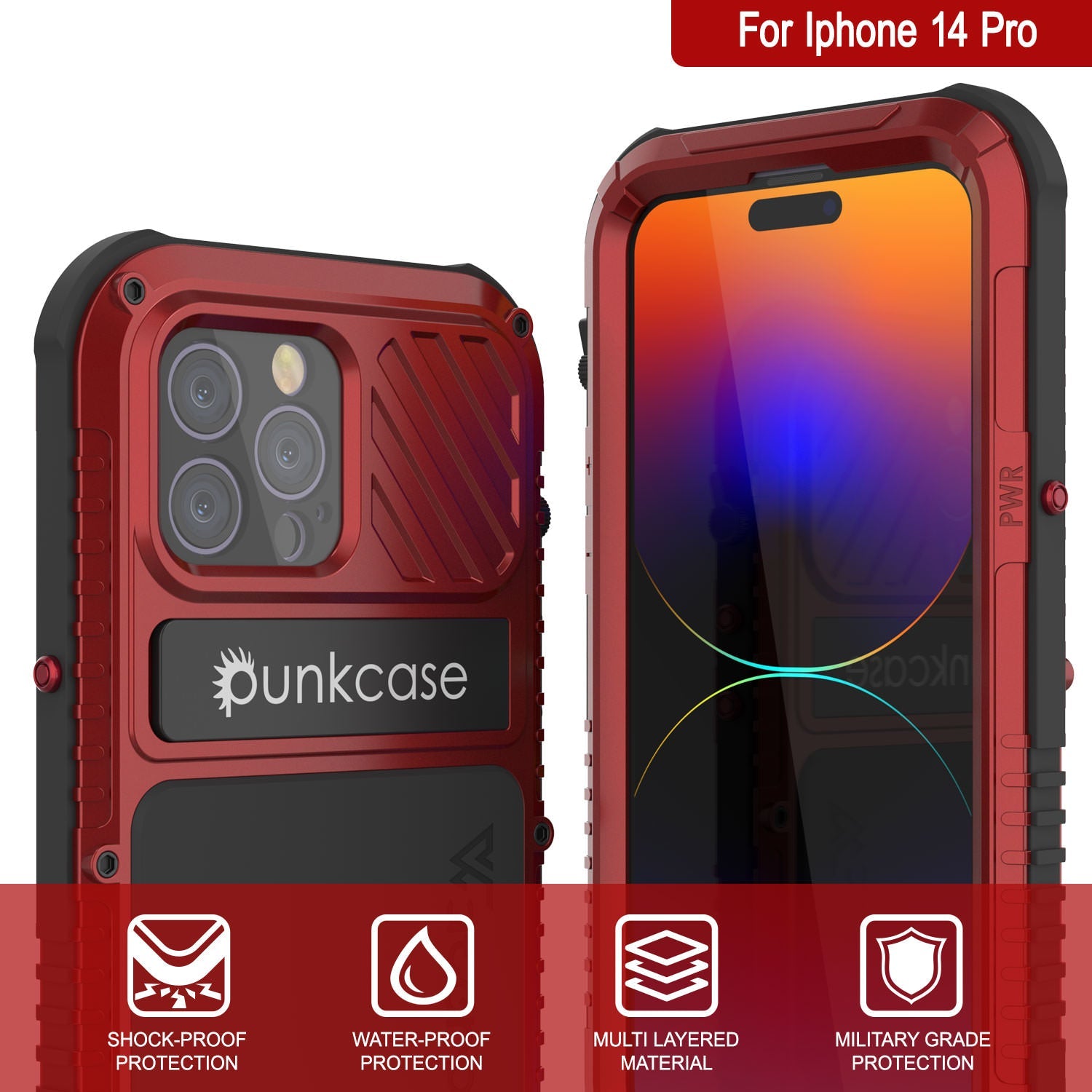 iPhone 16 Pro Metal Extreme 3.0 Series Aluminum Waterproof Case IP68 W/Buillt in Screen Protector & Kickstand [Red]