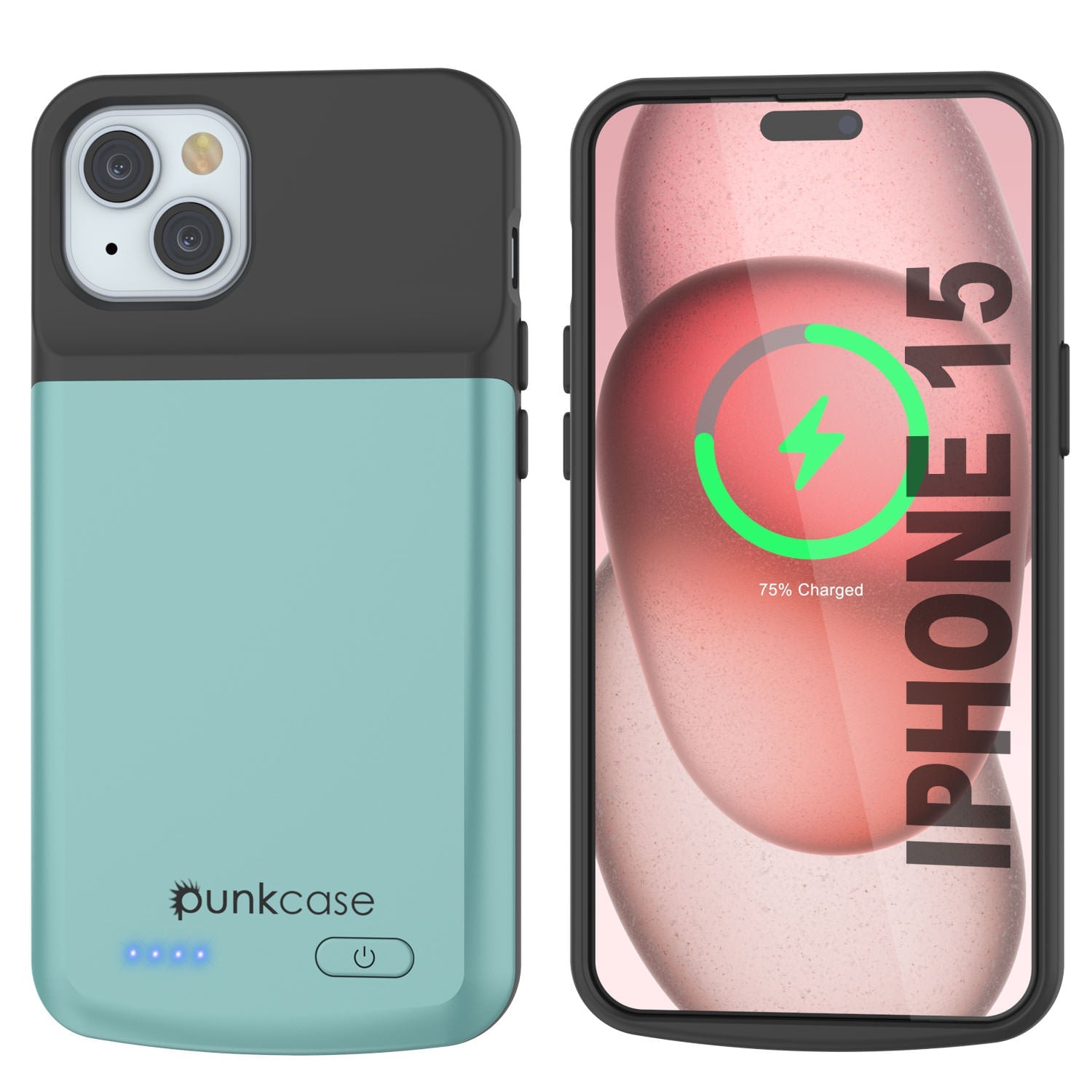 iPhone 15 Battery Case, PunkJuice 5000mAH Fast Charging Power Bank W/ Screen Protector | [Teal]