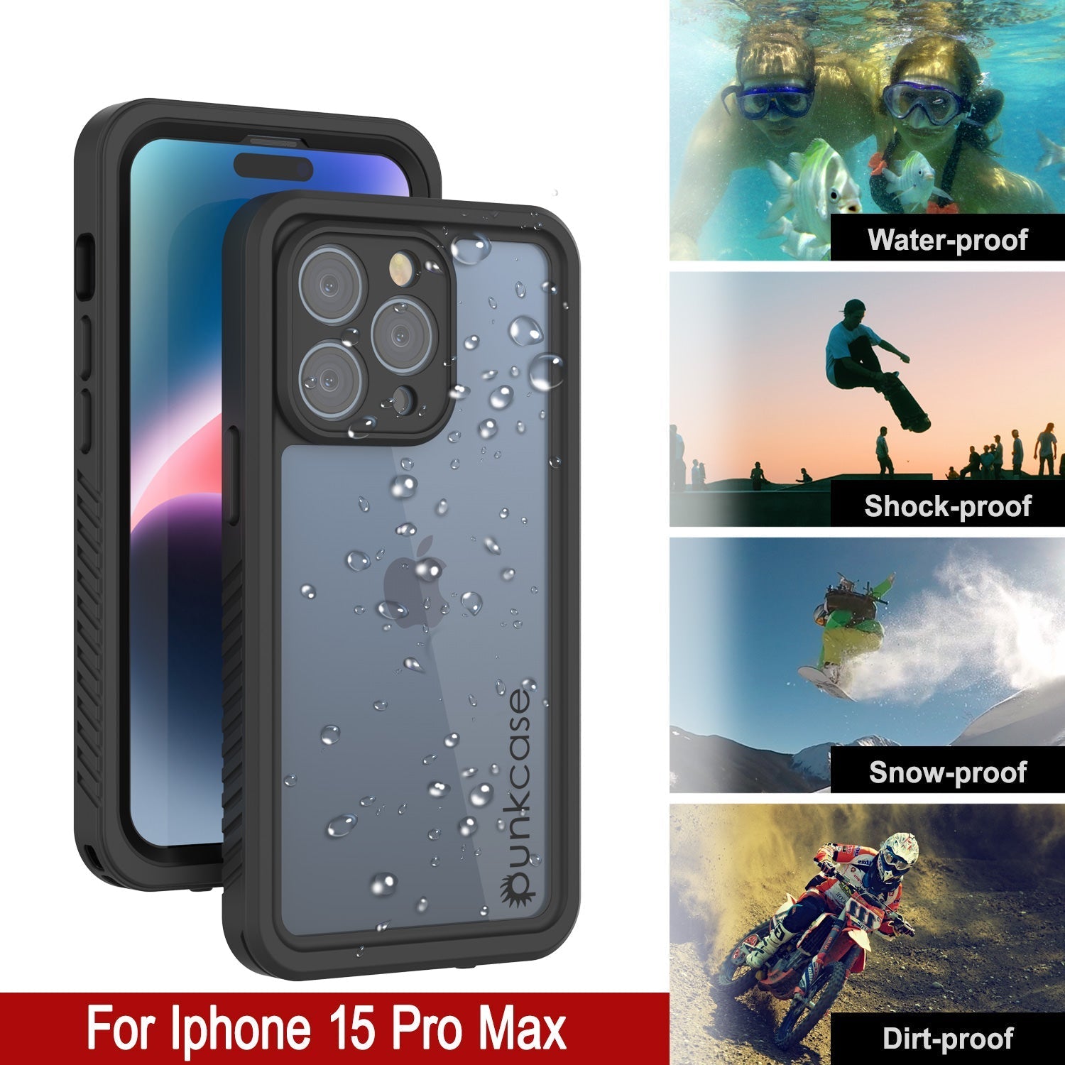 iPhone 16 Pro Max Waterproof Case, Punkcase [Extreme Series] Armor Cover W/ Built In Screen Protector [Black]