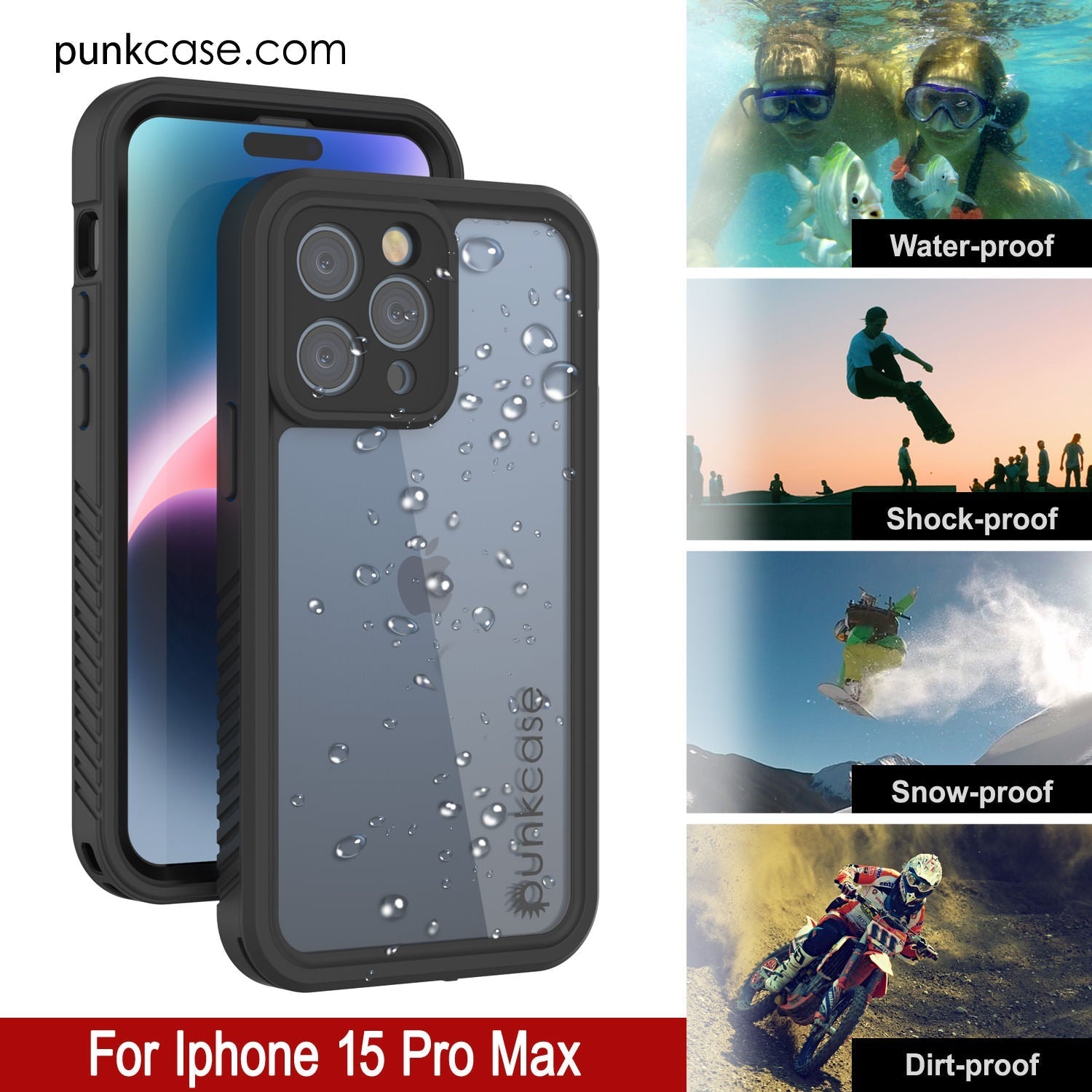 iPhone 16 Pro Max Waterproof IP68 Case, Punkcase [Clear] [StudStar Series] [Slim Fit] [Dirtproof]