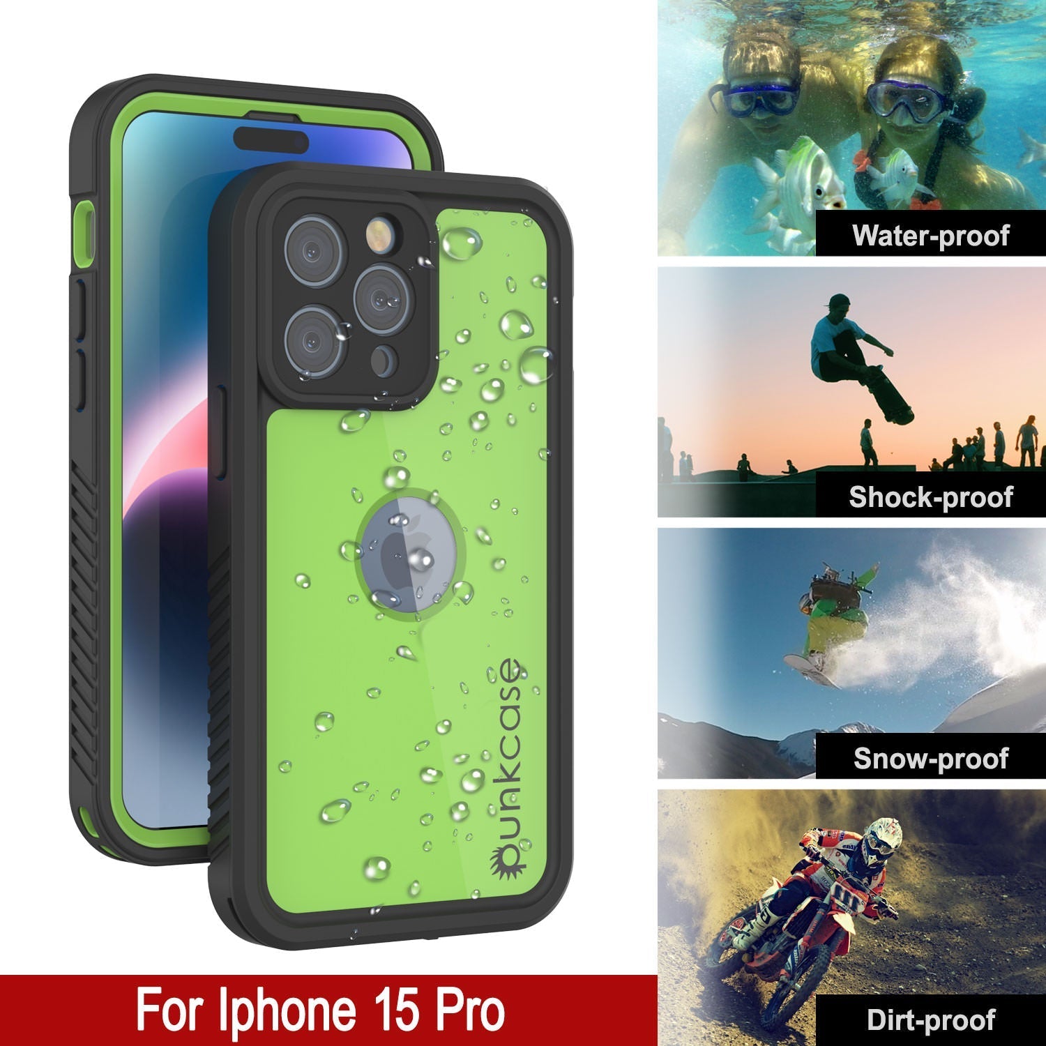 iPhone 16 Pro Waterproof IP68 Case, Punkcase [Light green] [StudStar Series] [Slim Fit] [Dirtproof]