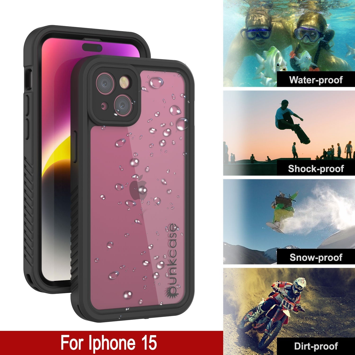 iPhone 16 Waterproof IP68 Case, Punkcase [Clear] [StudStar Series] [Slim Fit] [Dirtproof]