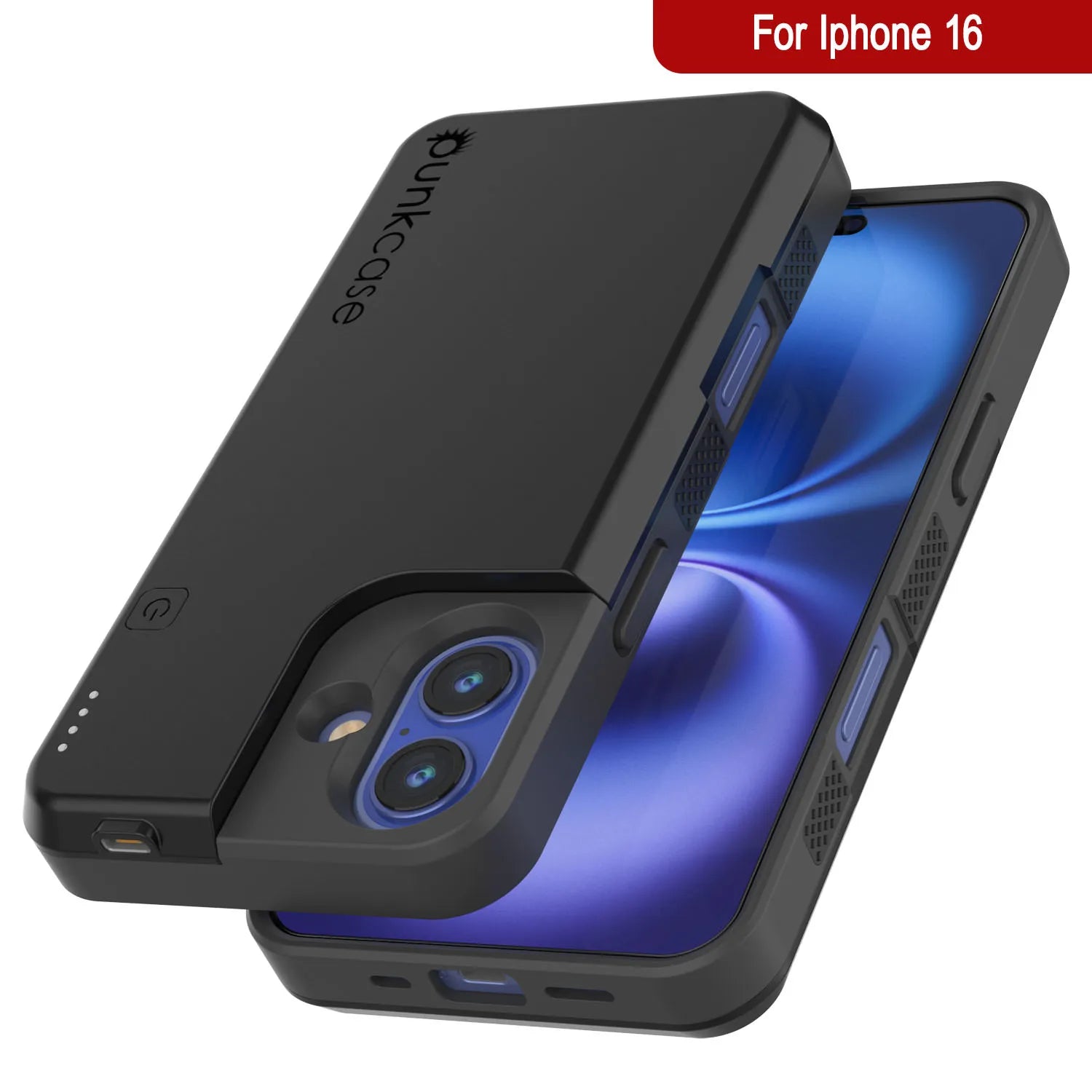 iPhone 16 Battery Case, PunkJuice 5000mAH Fast Charging MagSafe Power Bank W/ Screen Protector | [Black]