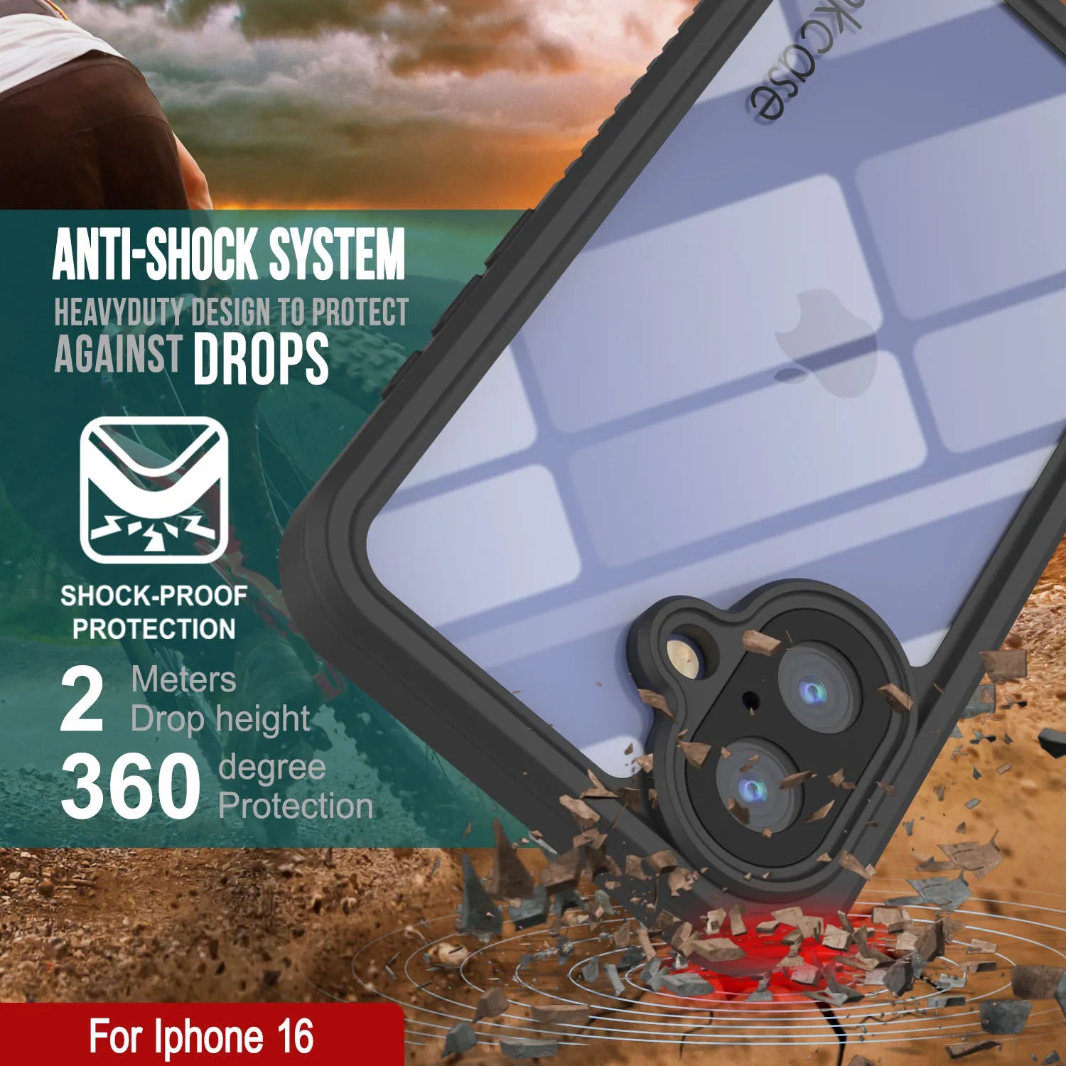 iPhone 16 Waterproof Case, Punkcase [Extreme Series] Armor Cover W/ Built In Screen Protector [Black]