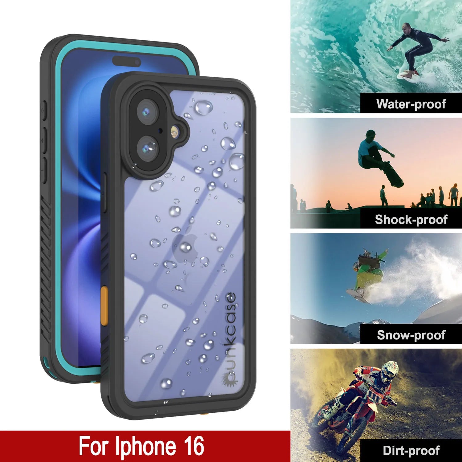 iPhone 16 Waterproof Case, Punkcase [Extreme Series] Armor Cover W/ Built In Screen Protector [Teal]