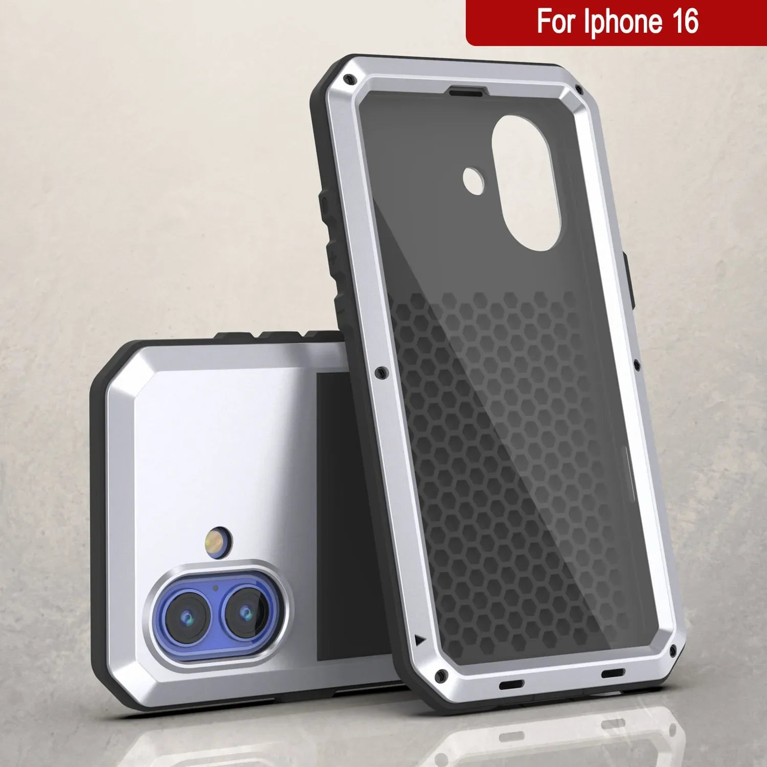 iPhone 16 Metal Case, Heavy Duty Military Grade Armor Cover [shock proof] Full Body Hard [White]