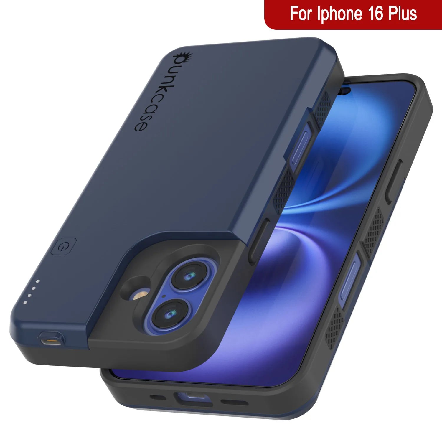 iPhone 16 Plus Battery Case, PunkJuice 8000mAH Fast Charging MagSafe Power Bank W/ Screen Protector | [Navy Blue]