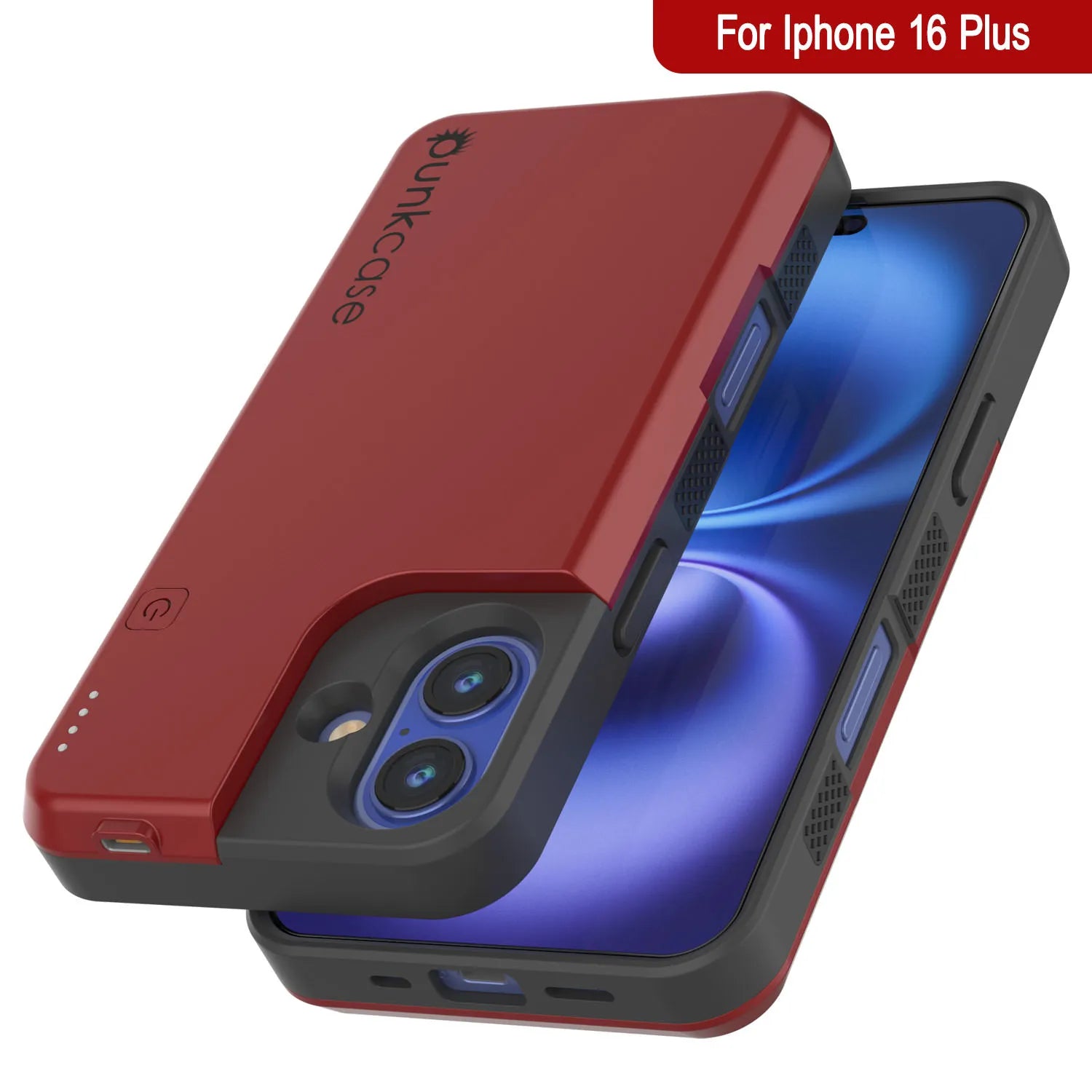 iPhone 16 Plus Battery Case, PunkJuice 8000mAH Fast Charging MagSafe Power Bank W/ Screen Protector | [Red]