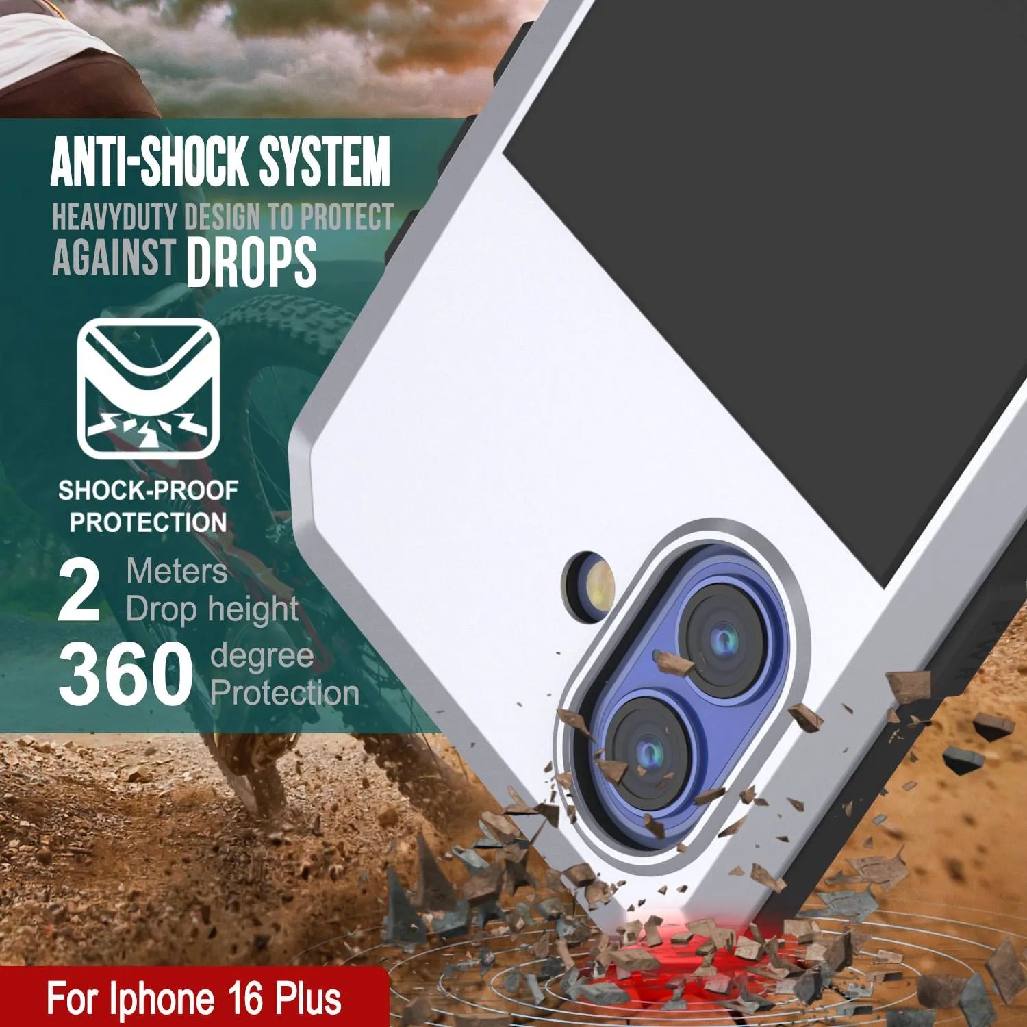 iPhone 16 Plus Metal Case, Heavy Duty Military Grade Armor Cover [shock proof] Full Body Hard [White]