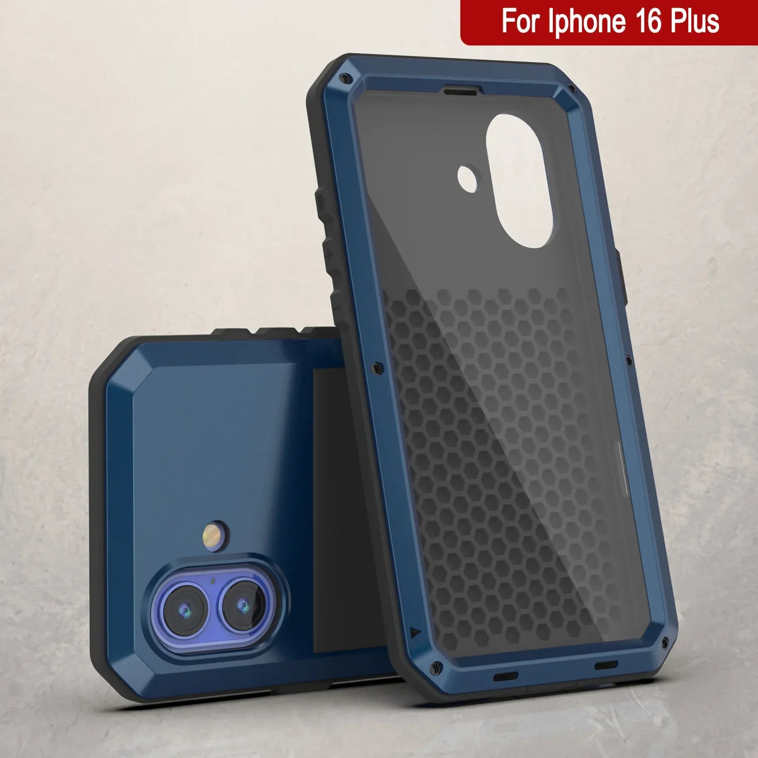 iPhone 16 Plus Metal Case, Heavy Duty Military Grade Armor Cover [shock proof] Full Body Hard [Blue]