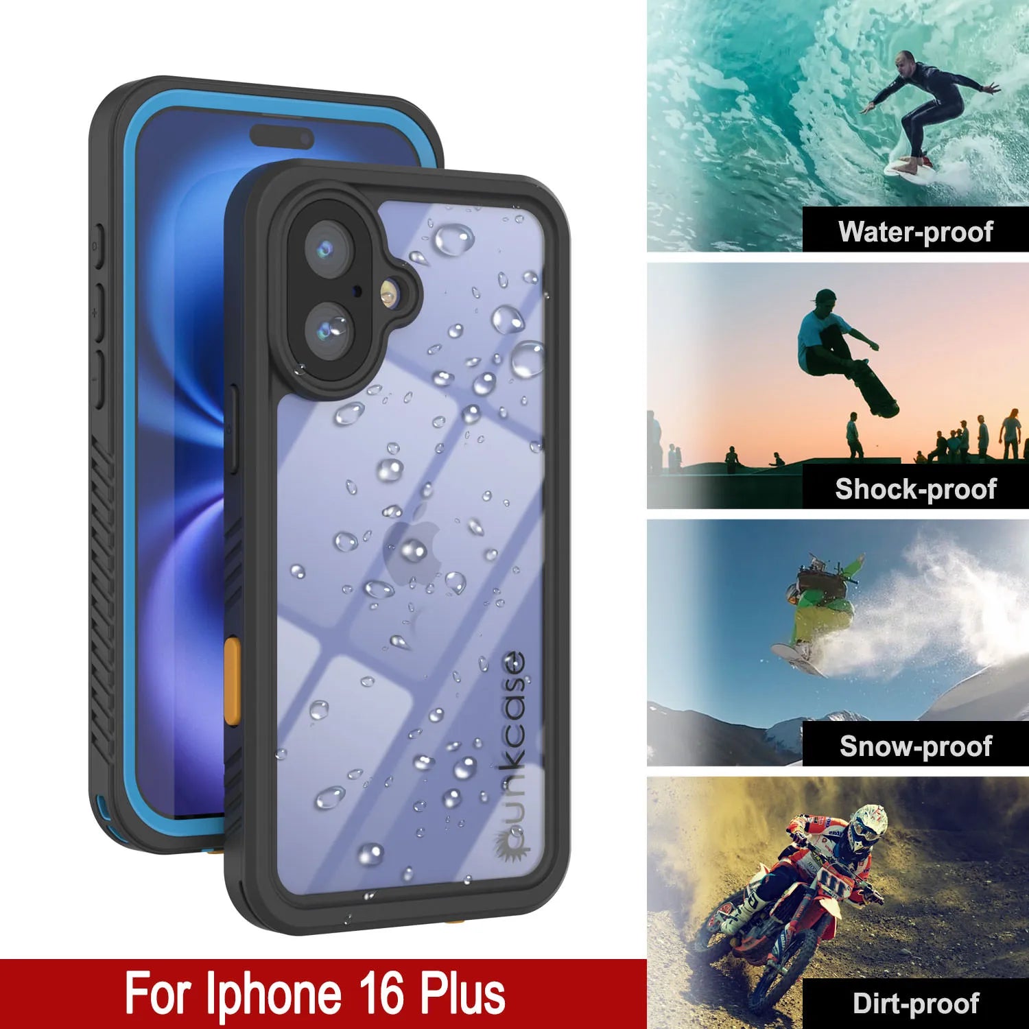 iPhone 16 Plus Waterproof Case, Punkcase [Extreme Series] Armor Cover W/ Built In Screen Protector [Navy Blue]