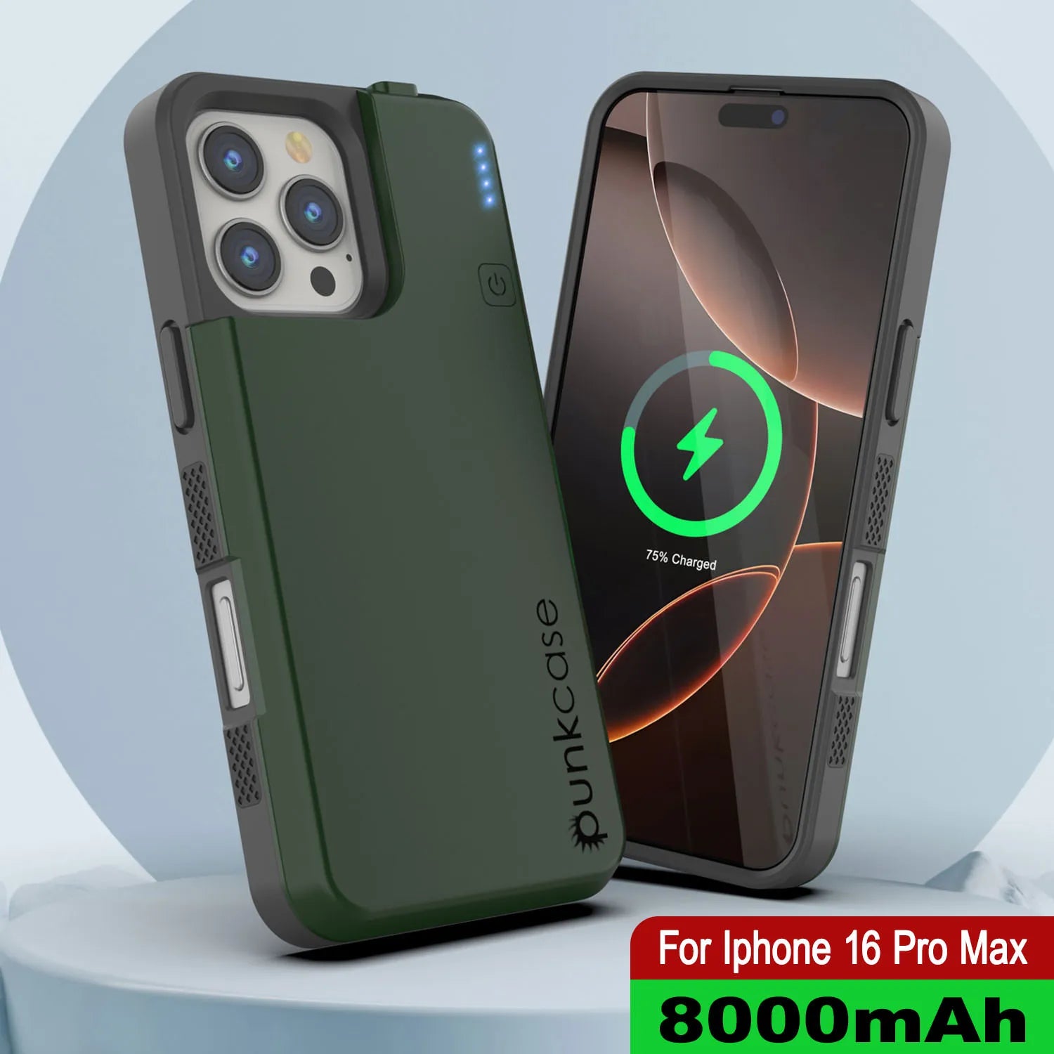 iPhone 16 Pro Max Battery Case, PunkJuice 8000mAH Fast Charging MagSafe Power Bank W/ Screen Protector | [Green]