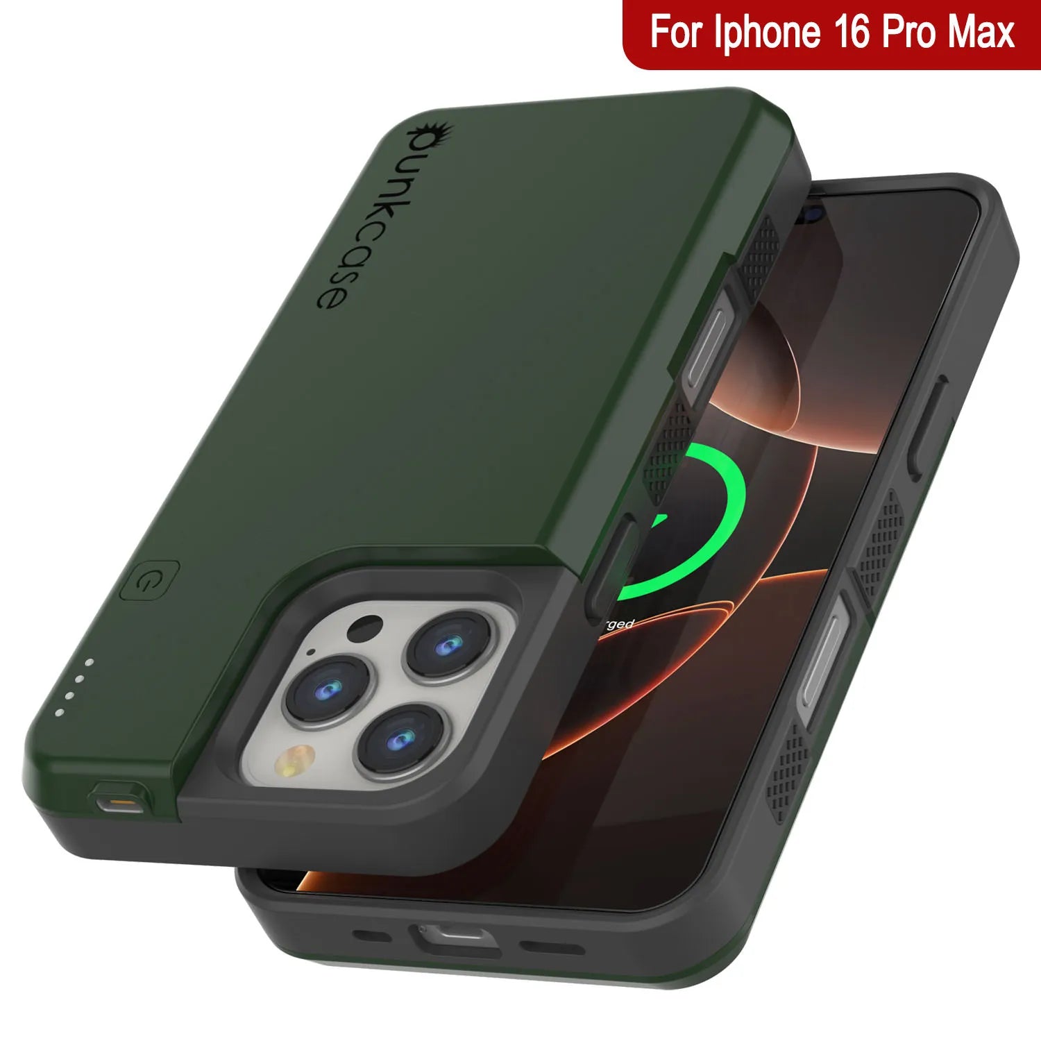 iPhone 16 Pro Max Battery Case, PunkJuice 8000mAH Fast Charging MagSafe Power Bank W/ Screen Protector | [Green]