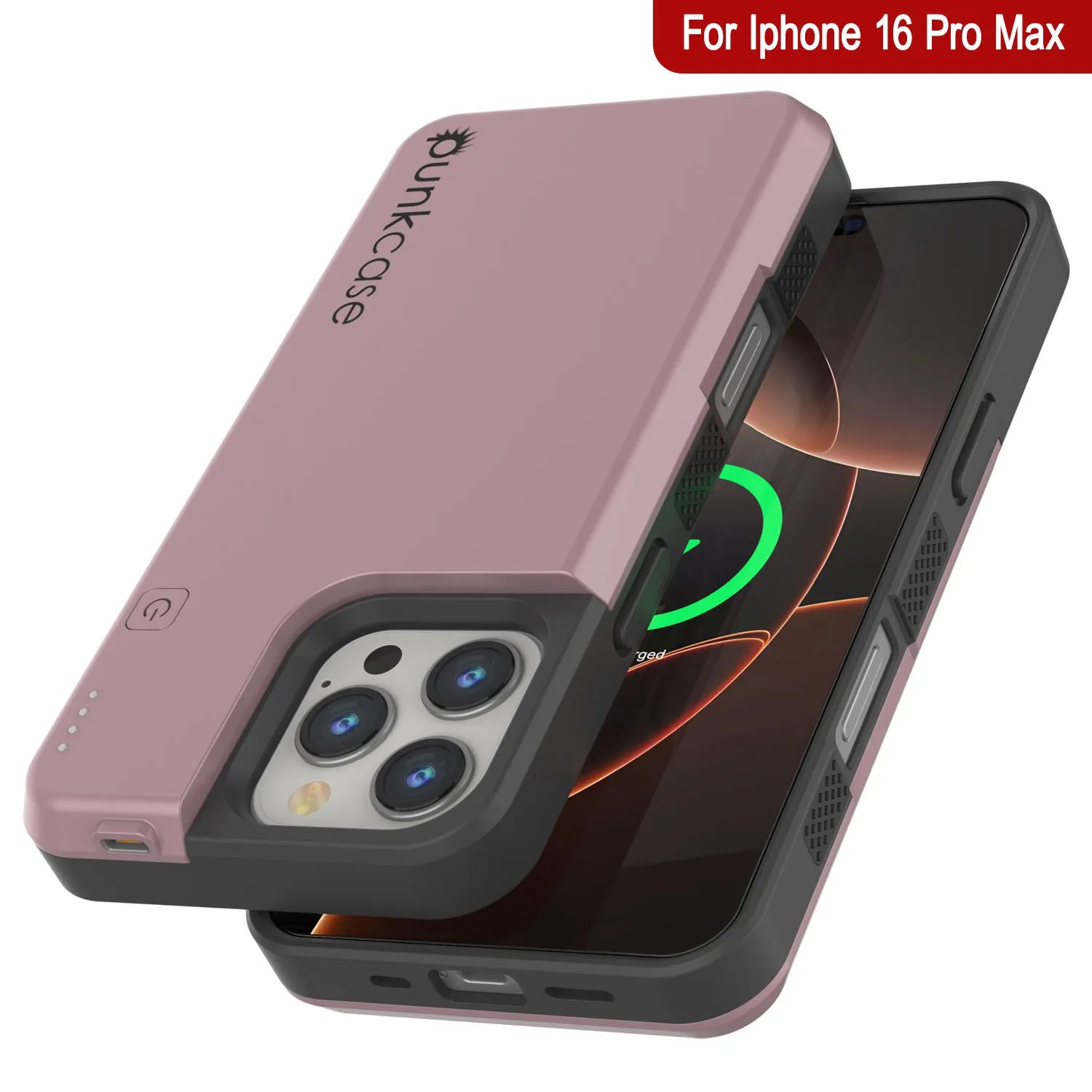 iPhone 16 Pro Max Battery Case, PunkJuice 8000mAH Fast Charging MagSafe Power Bank W/ Screen Protector | [Rose-Gold]