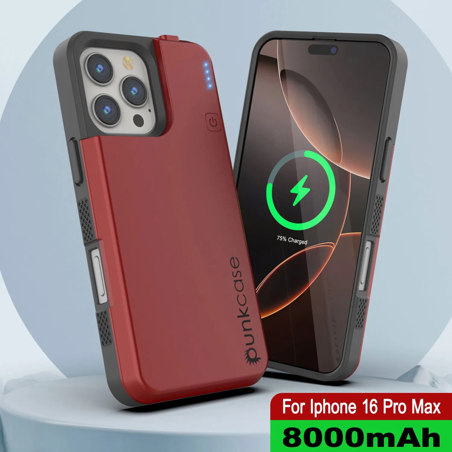 iPhone 16 Pro Max Battery Case, PunkJuice 8000mAH Fast Charging MagSafe Power Bank W/ Screen Protector | [Red]