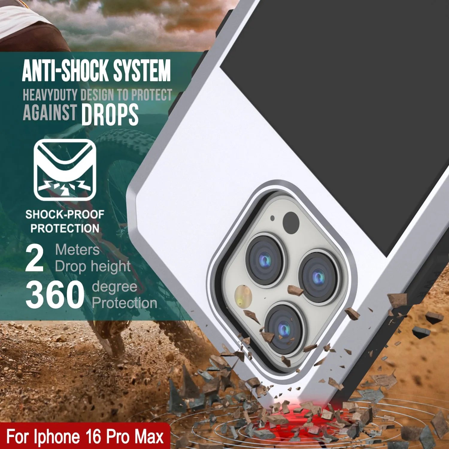 iPhone 16 Pro Max Metal Case, Heavy Duty Military Grade Armor Cover [shock proof] Full Body Hard [White]