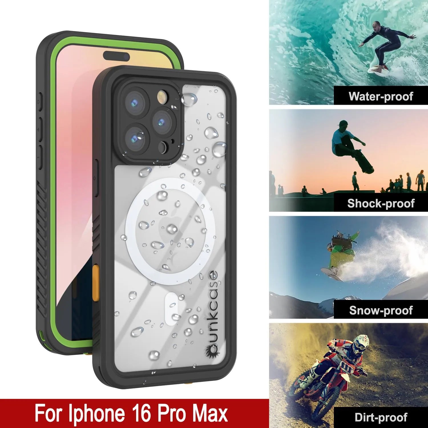 iPhone 16 Pro Max Waterproof Case, Punkcase [Extreme Mag Series] Armor Cover W/ Built In Screen Protector [Green]