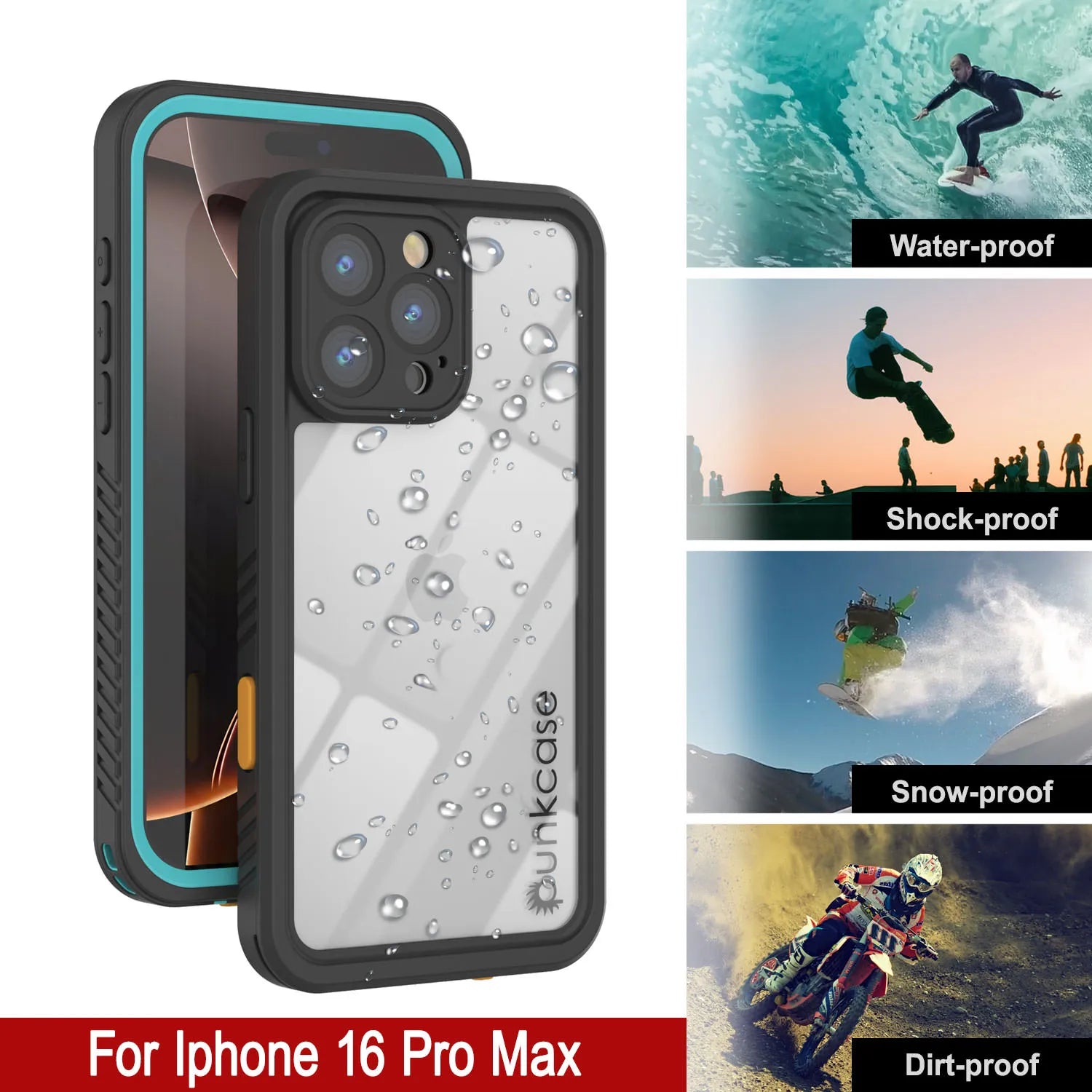 iPhone 16 Pro Max Waterproof Case, Punkcase [Extreme Series] Armor Cover W/ Built In Screen Protector [Teal]