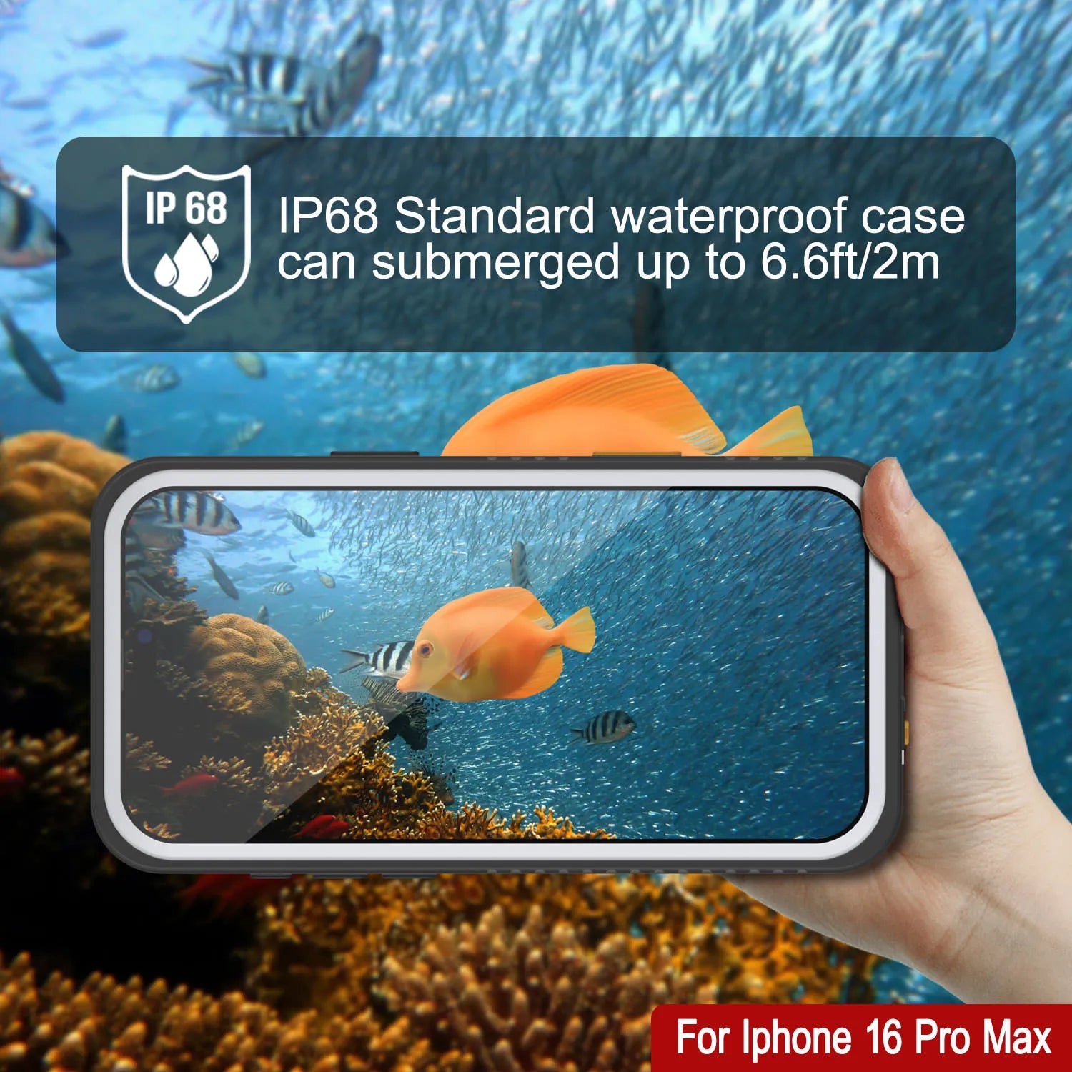 iPhone 16 Pro Max Waterproof Case, Punkcase [Extreme Series] Armor Cover W/ Built In Screen Protector [White]