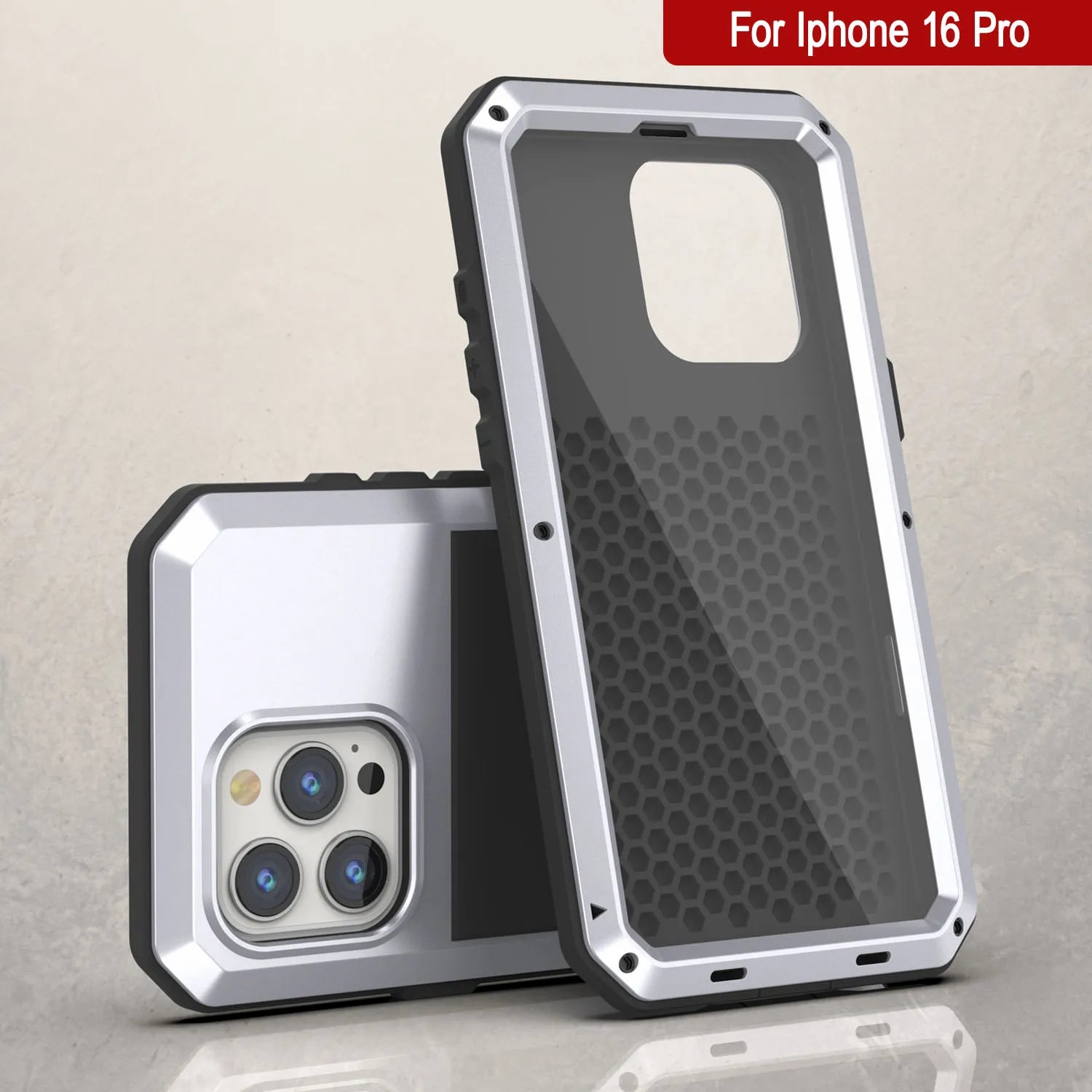 iPhone 16 Pro Metal Case, Heavy Duty Military Grade Armor Cover [shock proof] Full Body Hard [White]