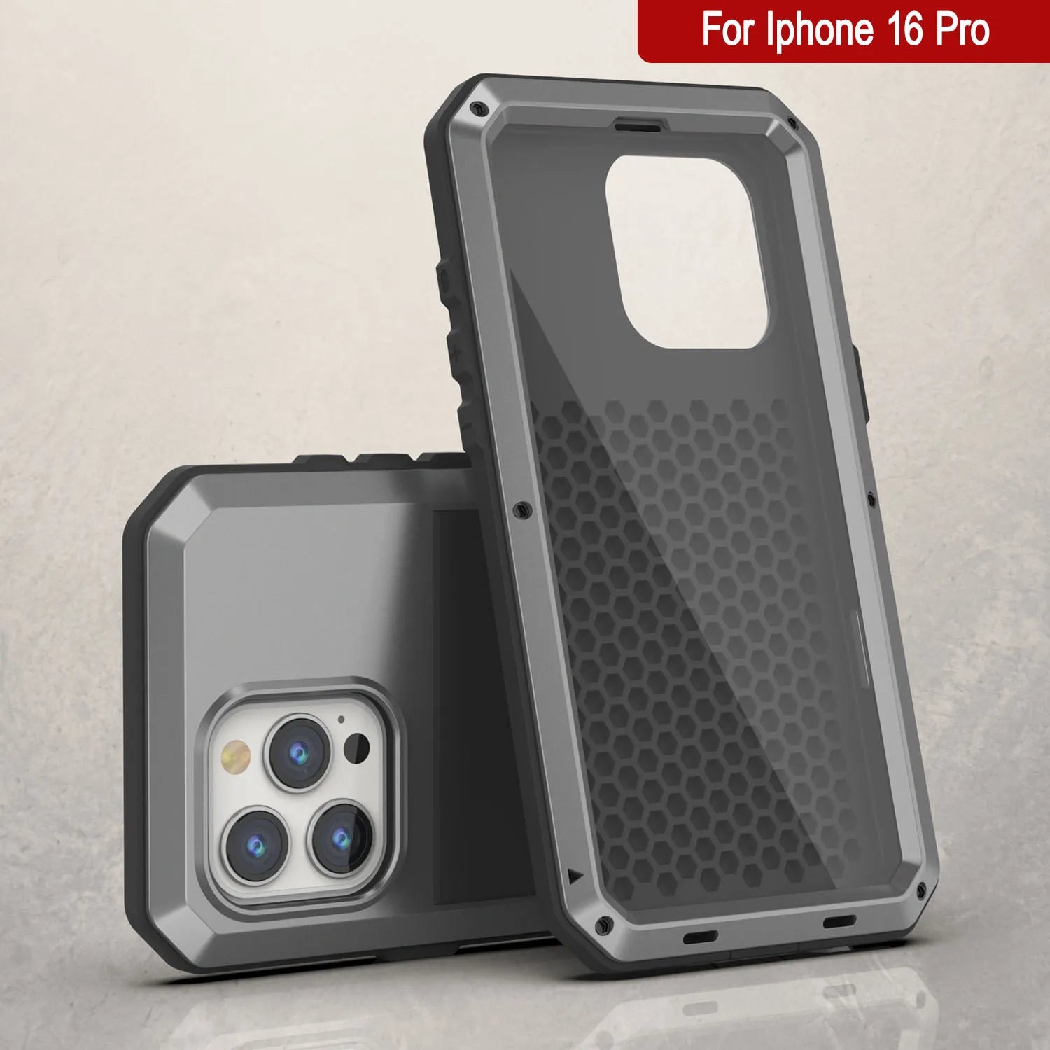 iPhone 16 Pro Metal Case, Heavy Duty Military Grade Armor Cover [shock proof] Full Body Hard [Silver]