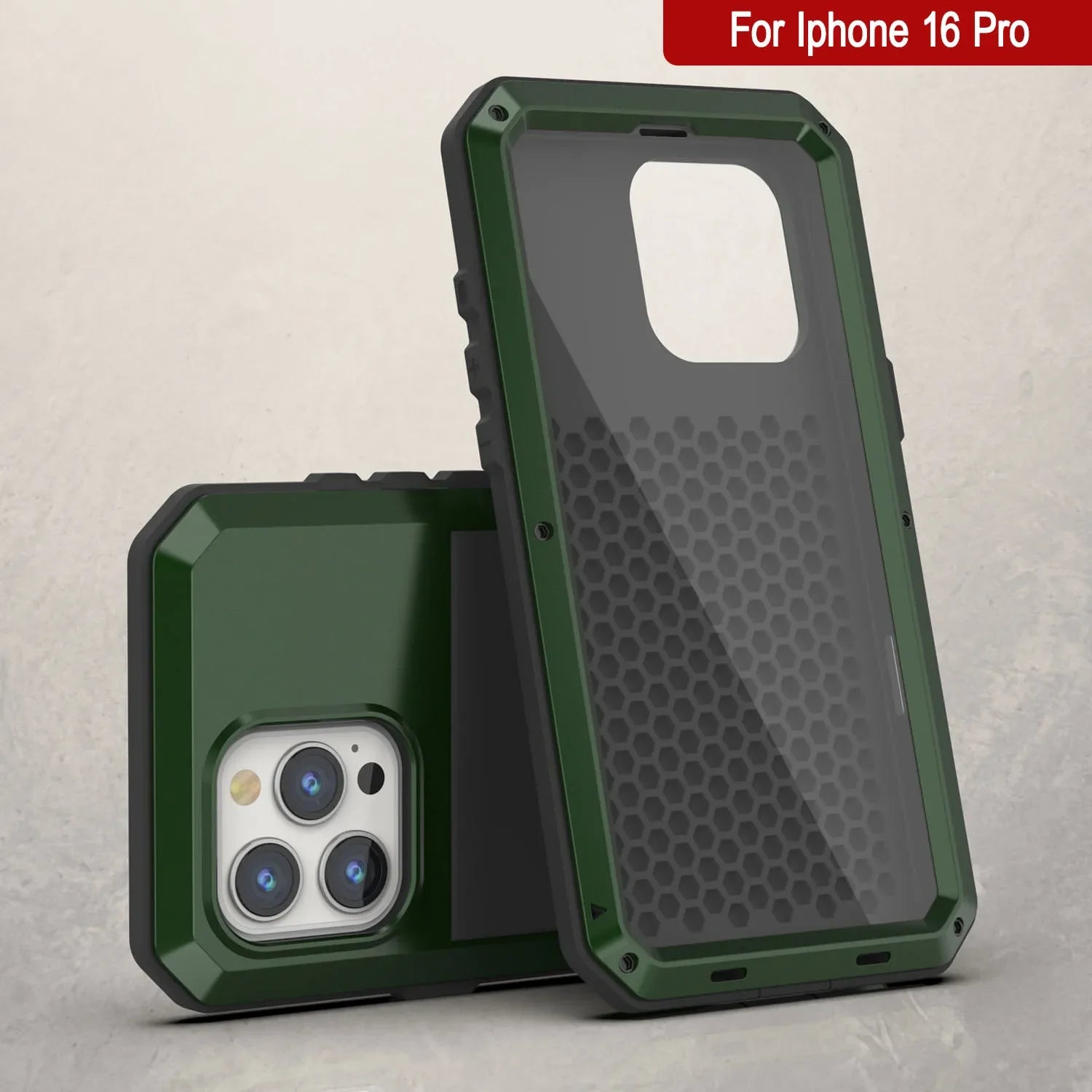 iPhone 16 Pro Metal Case, Heavy Duty Military Grade Armor Cover [shock proof] Full Body Hard [Dark Green]