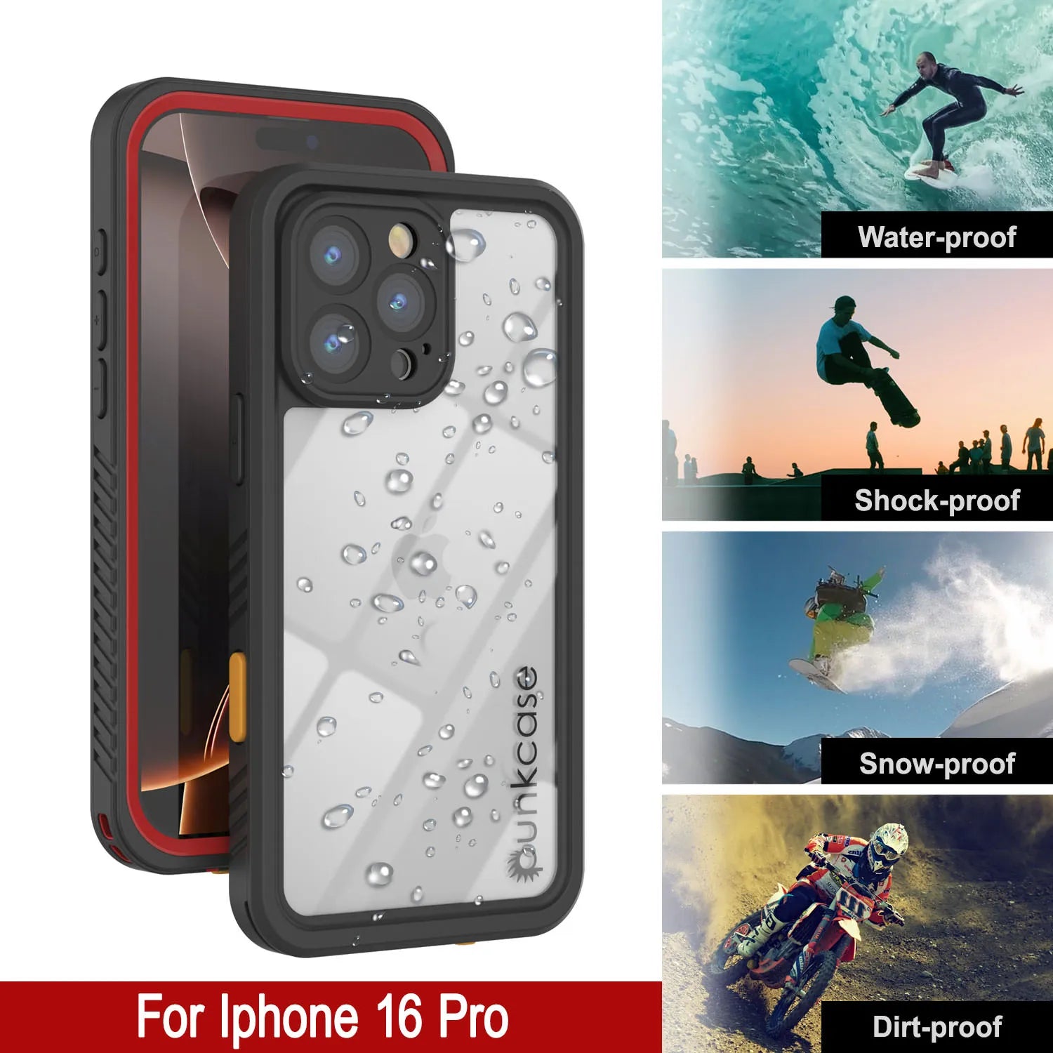 iPhone 16 Plus Waterproof Case, Punkcase [Extreme Series] Armor Cover W/ Built In Screen Protector [Red]