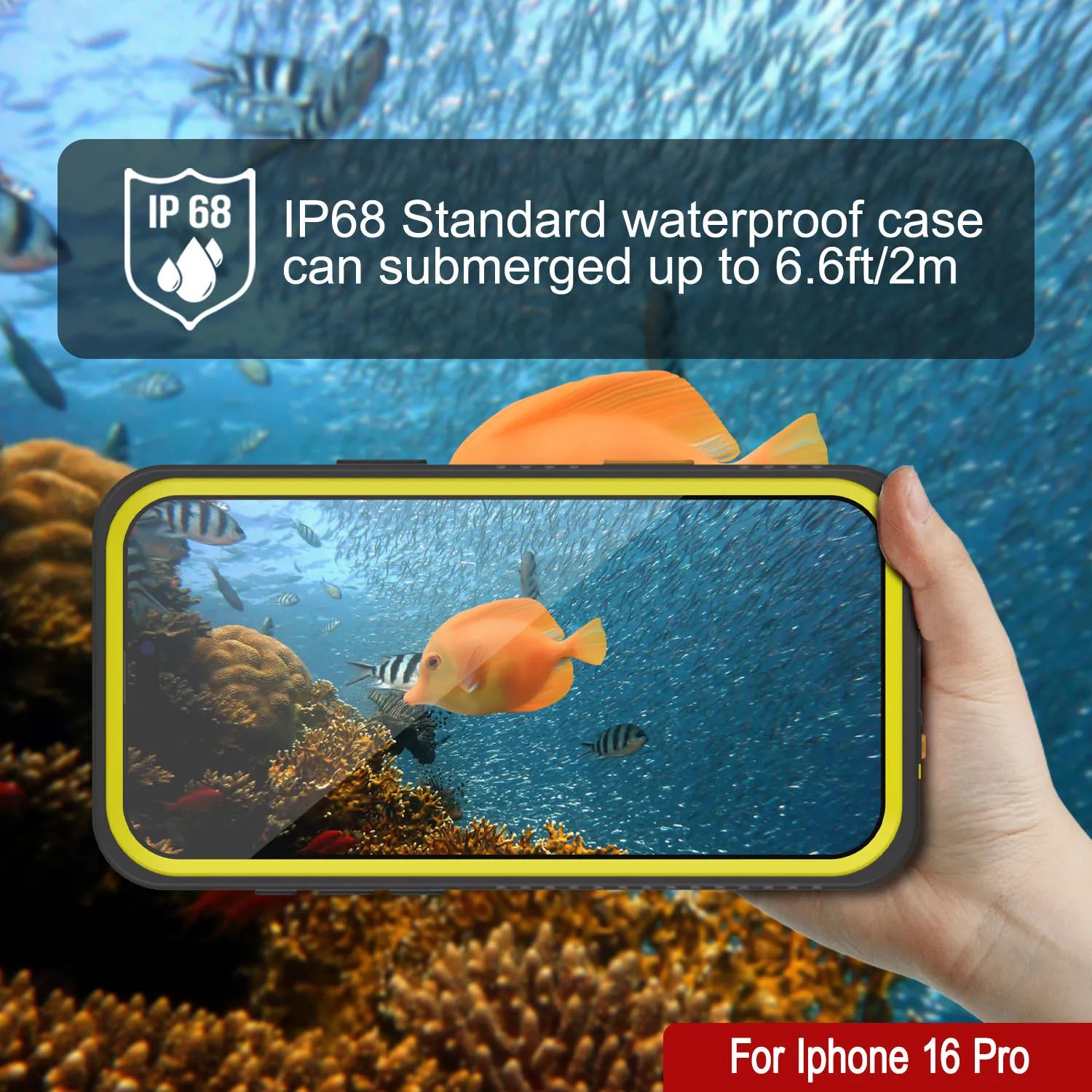 iPhone 16 Pro Waterproof Case, Punkcase [Extreme Series] Armor Cover W/ Built In Screen Protector [Yellow]