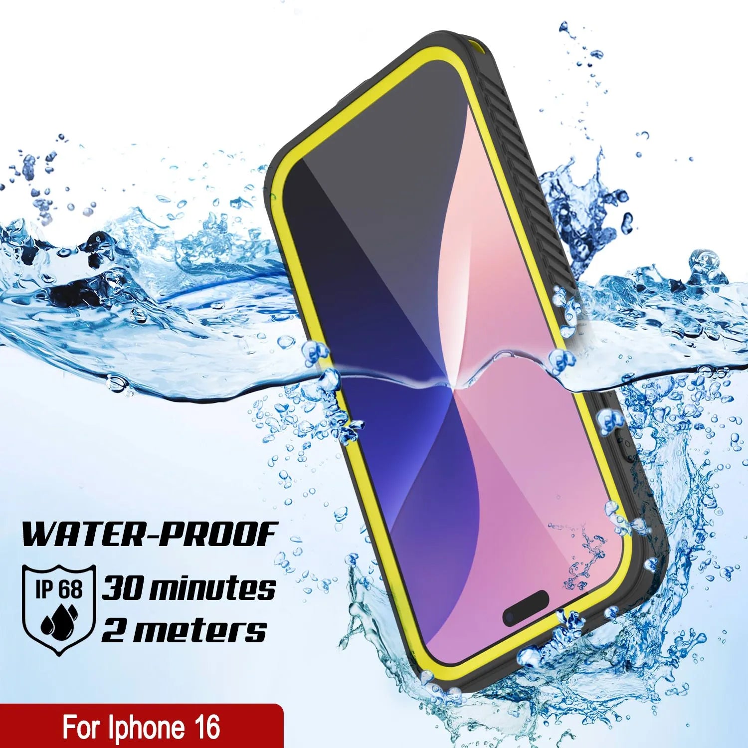 iPhone 16  Waterproof Case, Punkcase [Extreme Mag Series] Armor Cover W/ Built In Screen Protector [Yellow]