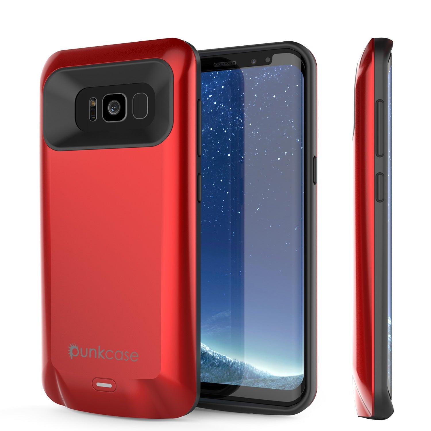 Galaxy S8 PLUS Battery Case, Punkcase 5500mAH Charger Case W/ Screen Protector | Integrated Kickstand & USB Port | IntelSwitch [Red]