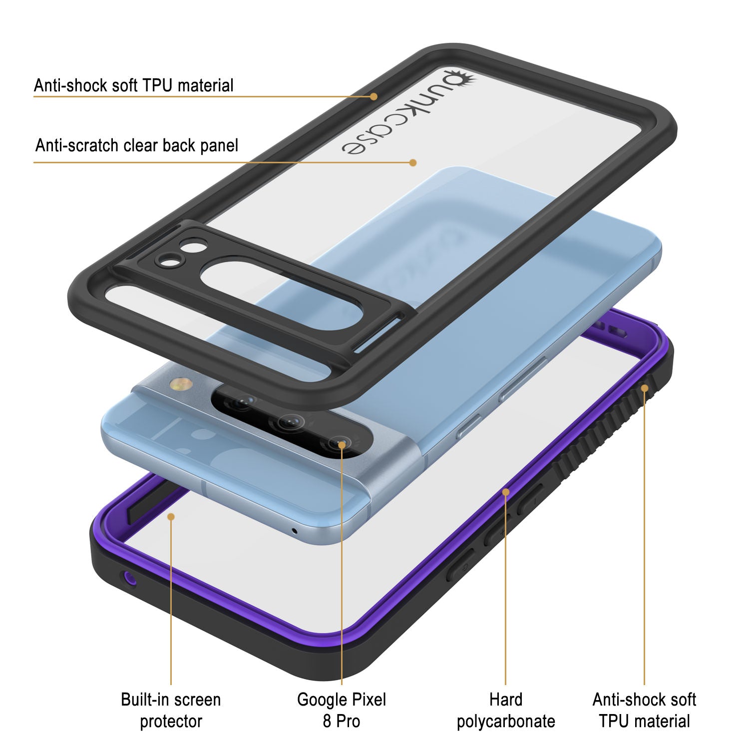 Google Pixel 9 Pro XL Waterproof Case, Punkcase [Extreme Series] Armor Cover W/ Built In Screen Protector [Purple]