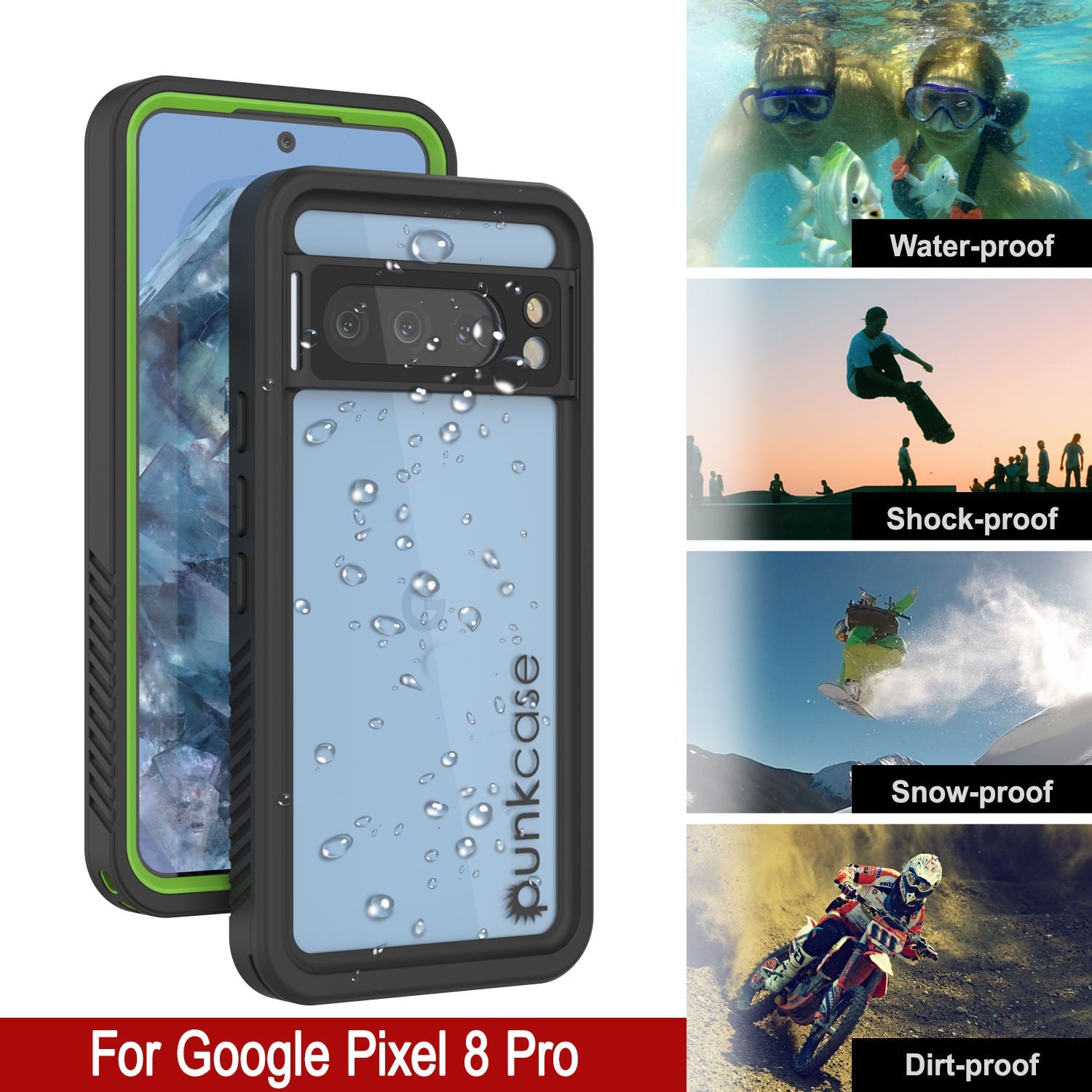 Google Pixel 9 Pro Waterproof Case, Punkcase [Extreme Series] Armor Cover W/ Built In Screen Protector [Light Green]