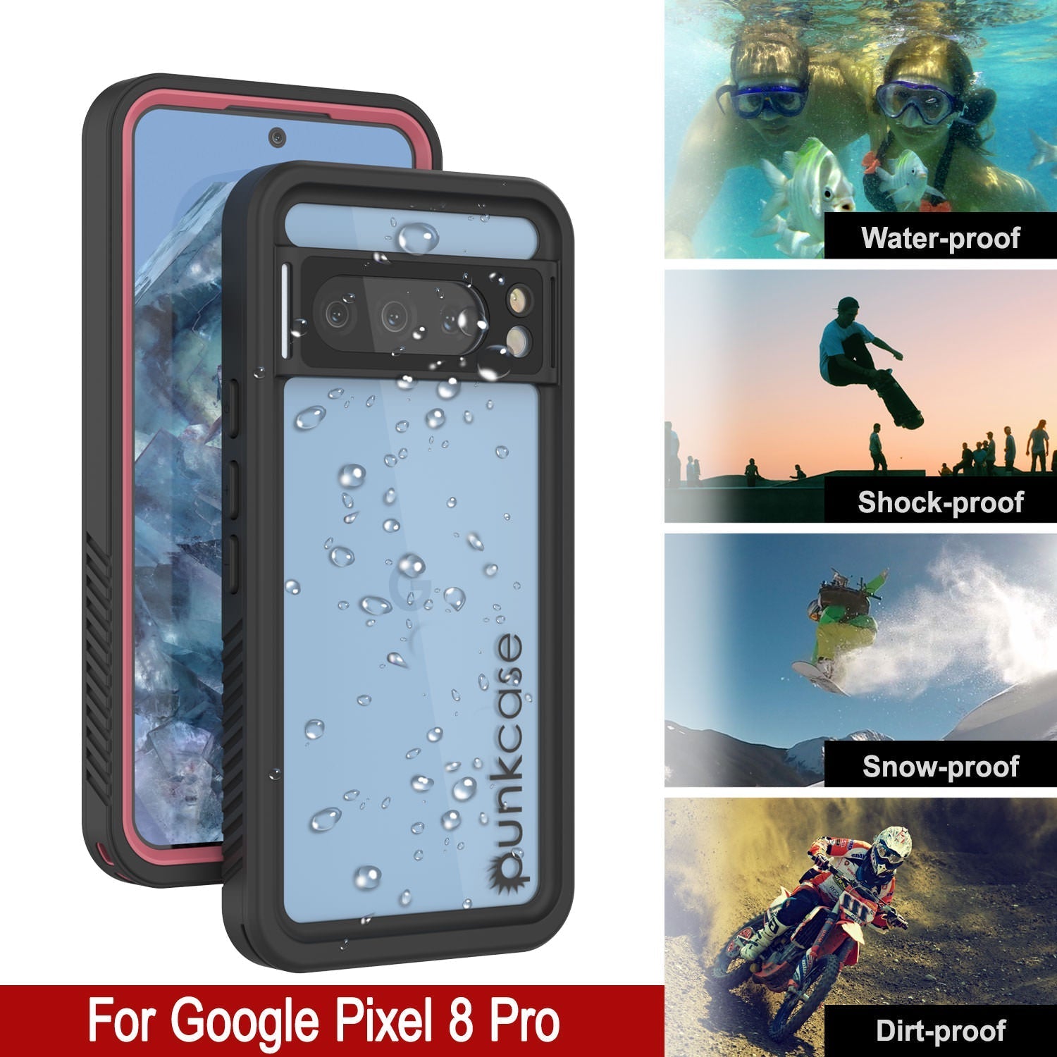 Google Pixel 9 Pro XL Waterproof Case, Punkcase [Extreme Series] Armor Cover W/ Built In Screen Protector [Pink]