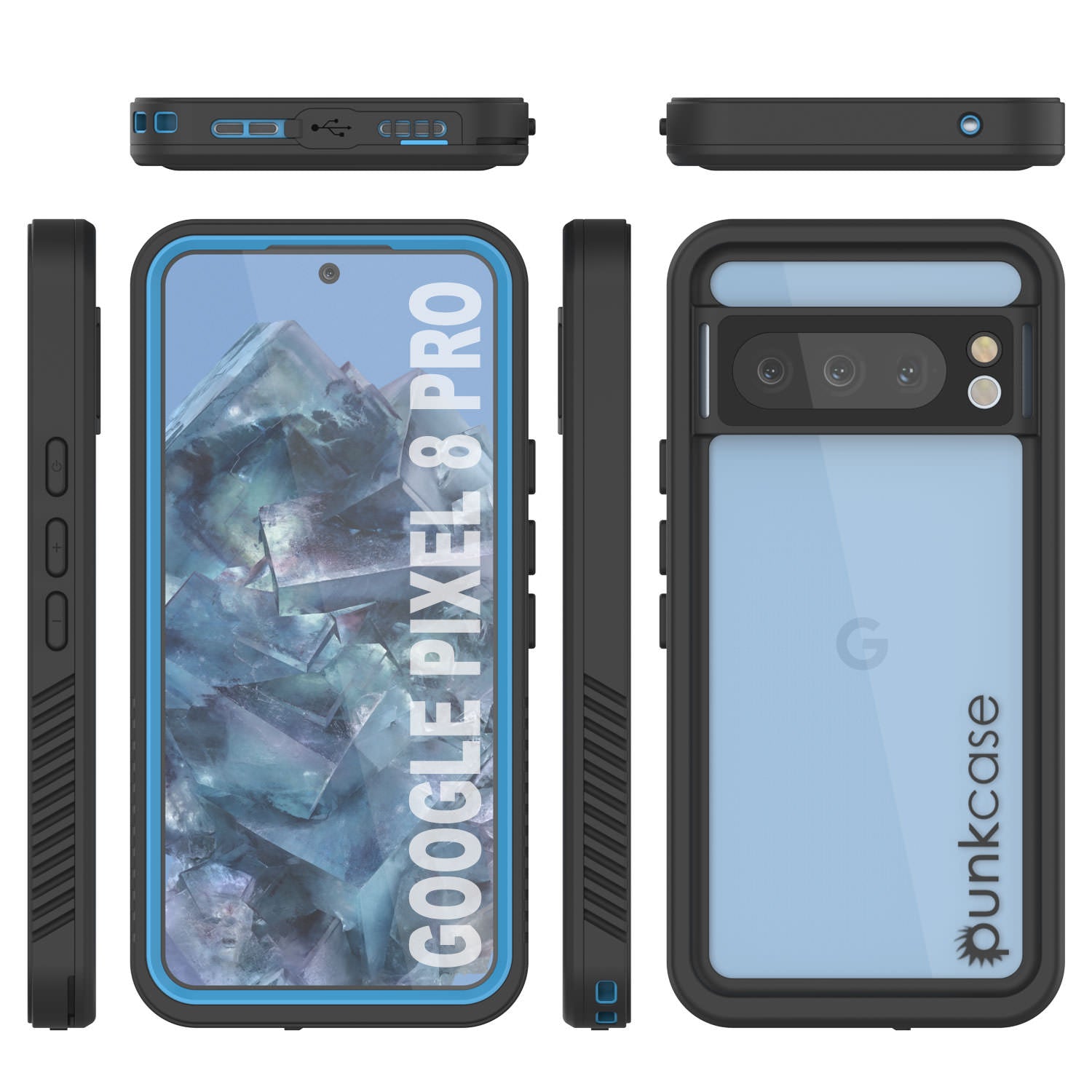 Google Pixel 9 Pro Waterproof Case, Punkcase [Extreme Series] Armor Cover W/ Built In Screen Protector [Light Blue]