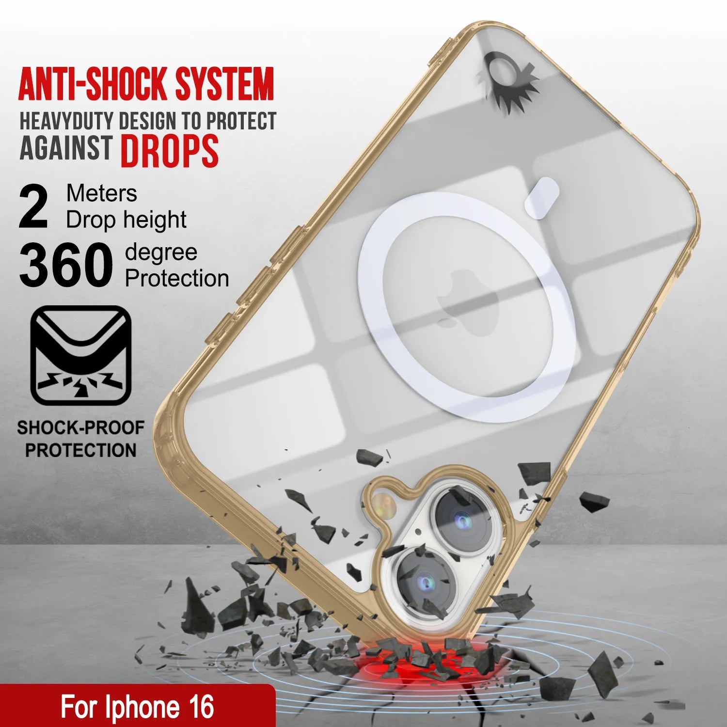 Punkcase iPhone 16 Magnetic Wireless Charging Case [ClearMag Series][Gold]