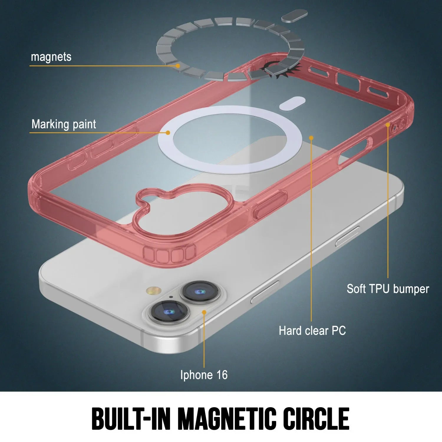 Punkcase iPhone 16 Magnetic Wireless Charging Case [ClearMag Series][Red]