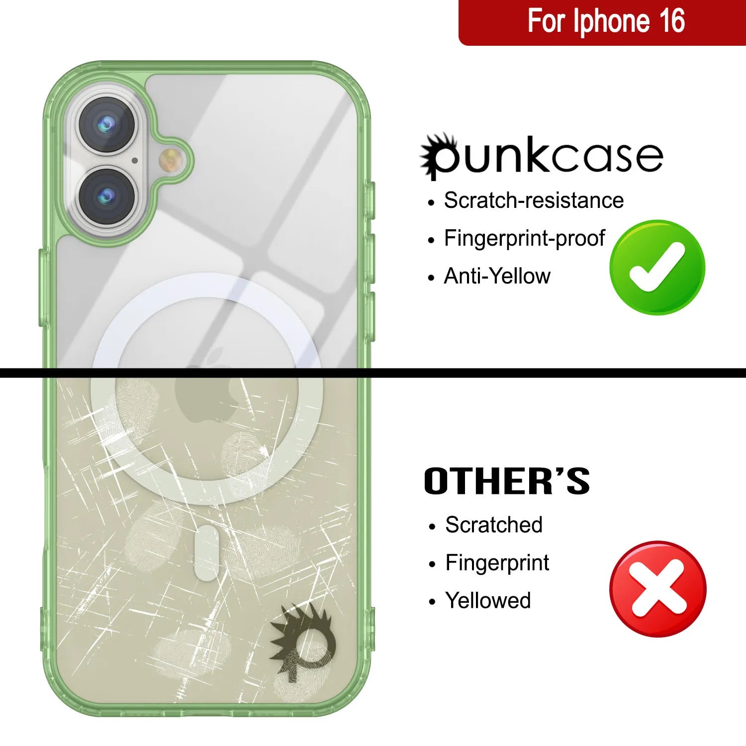 Punkcase iPhone 16 Magnetic Wireless Charging Case [ClearMag Series][Green]