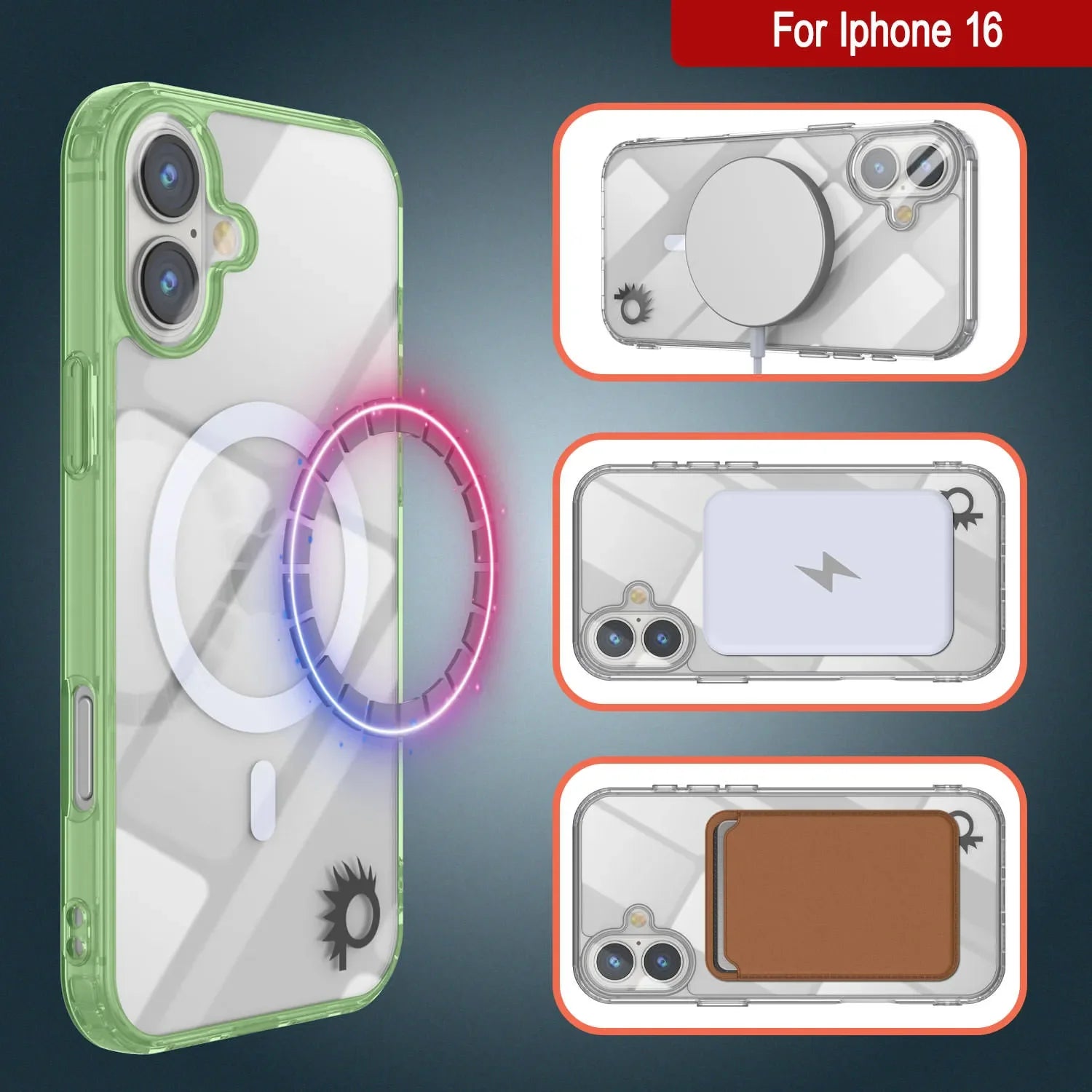 Punkcase iPhone 16 Magnetic Wireless Charging Case [ClearMag Series][Green]