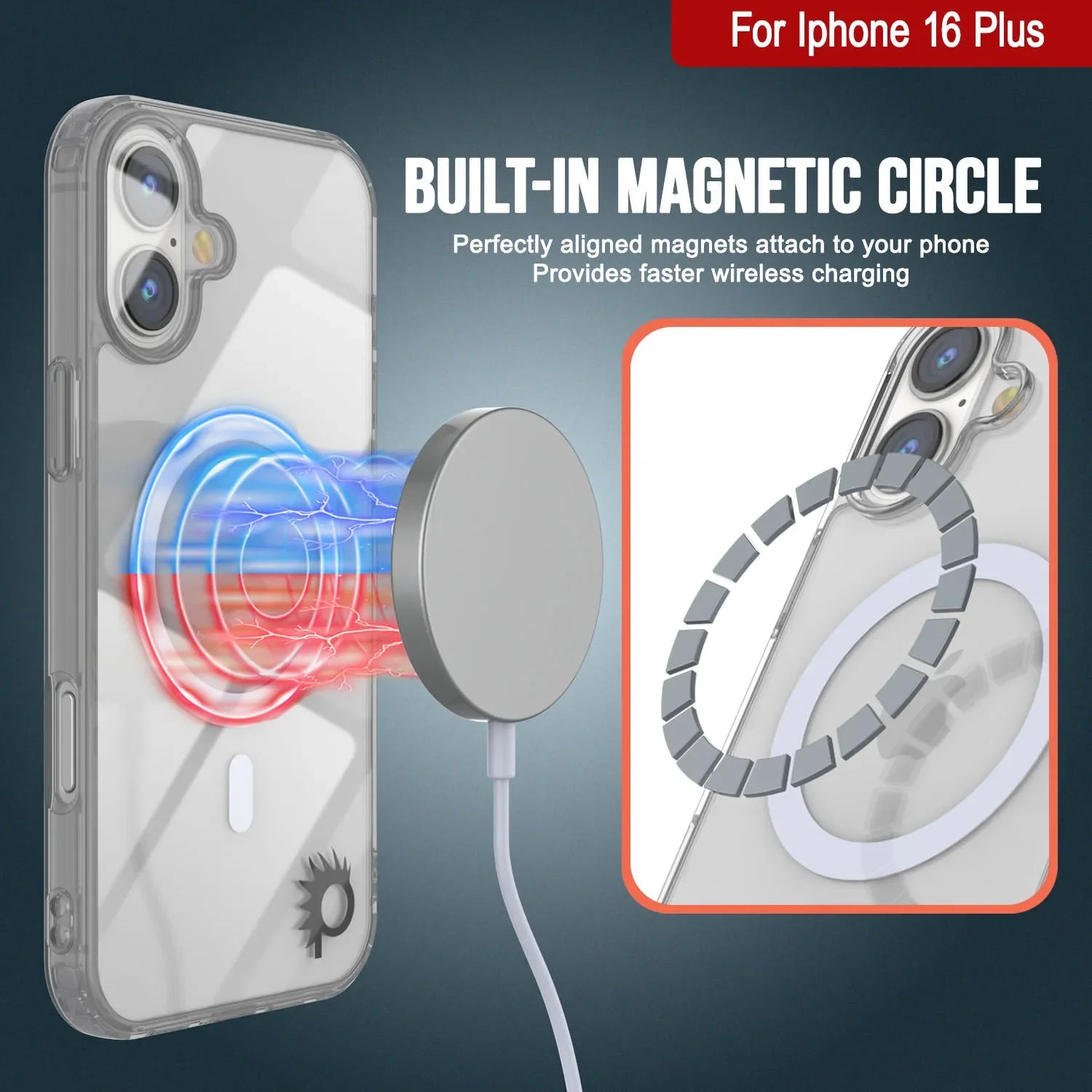 Punkcase iPhone 16 Plus Magnetic Wireless Charging Case [ClearMag Series][Silver]