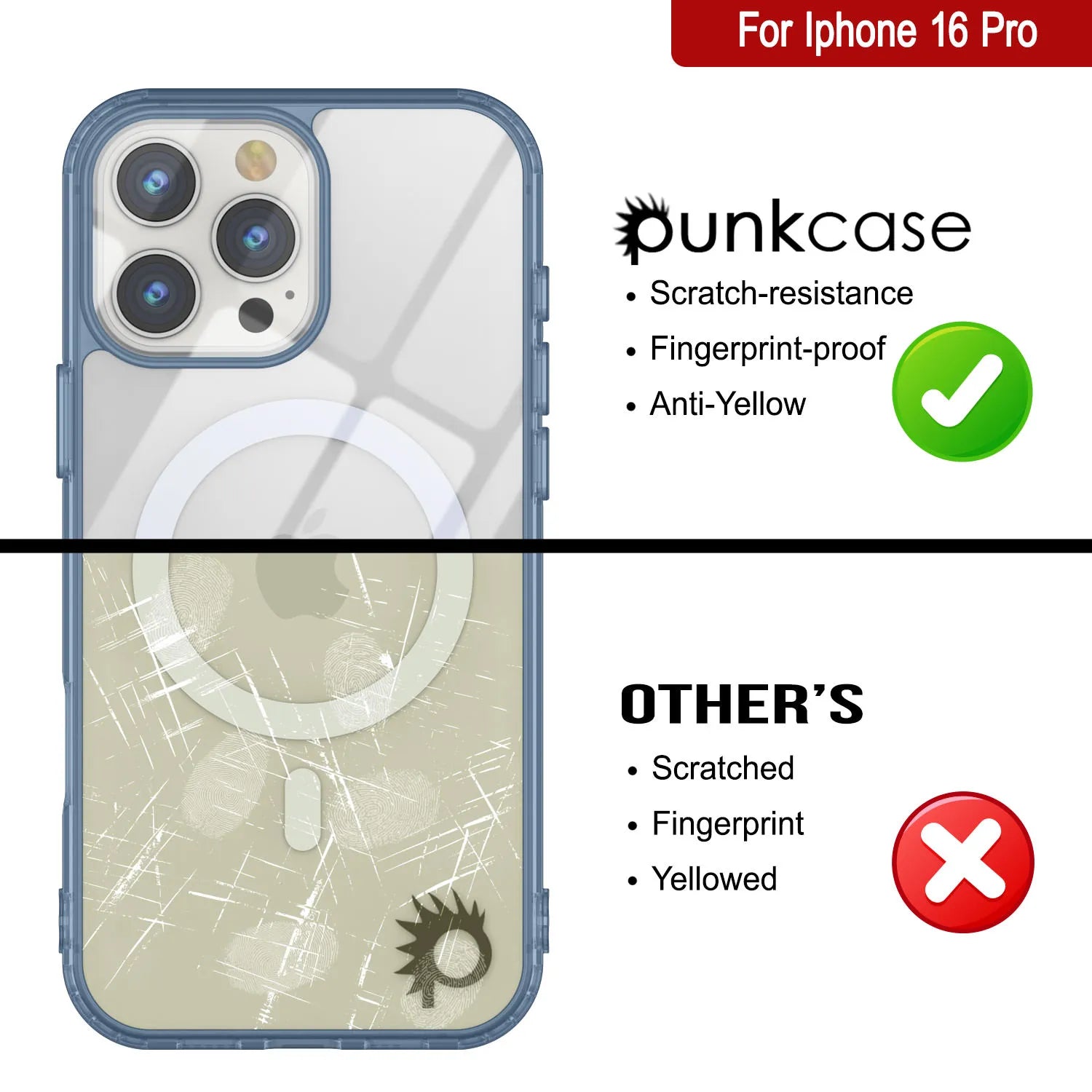 Punkcase iPhone 16 Pro Magnetic Wireless Charging Case [ClearMag Series][Navy]