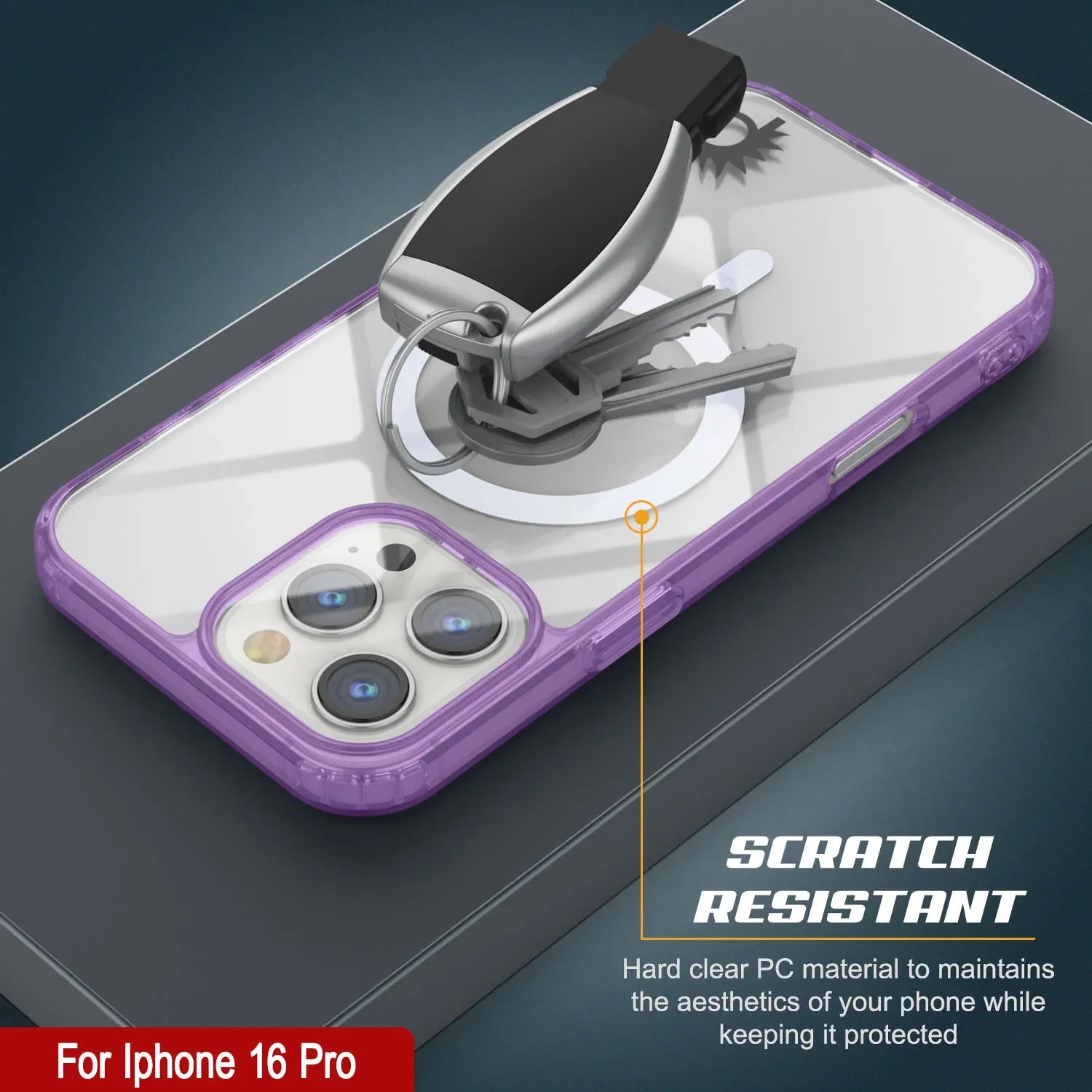 Punkcase iPhone 16 Pro Magnetic Wireless Charging Case [ClearMag Series][Purple]