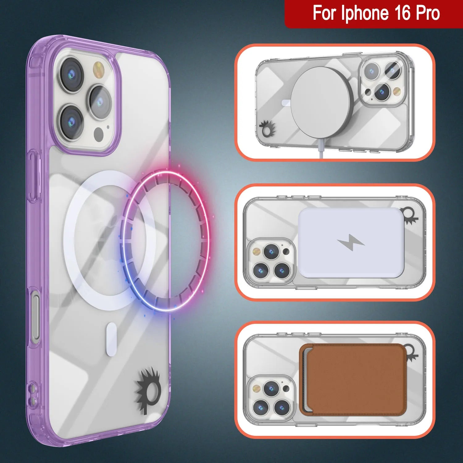 Punkcase iPhone 16 Pro Magnetic Wireless Charging Case [ClearMag Series][Purple]