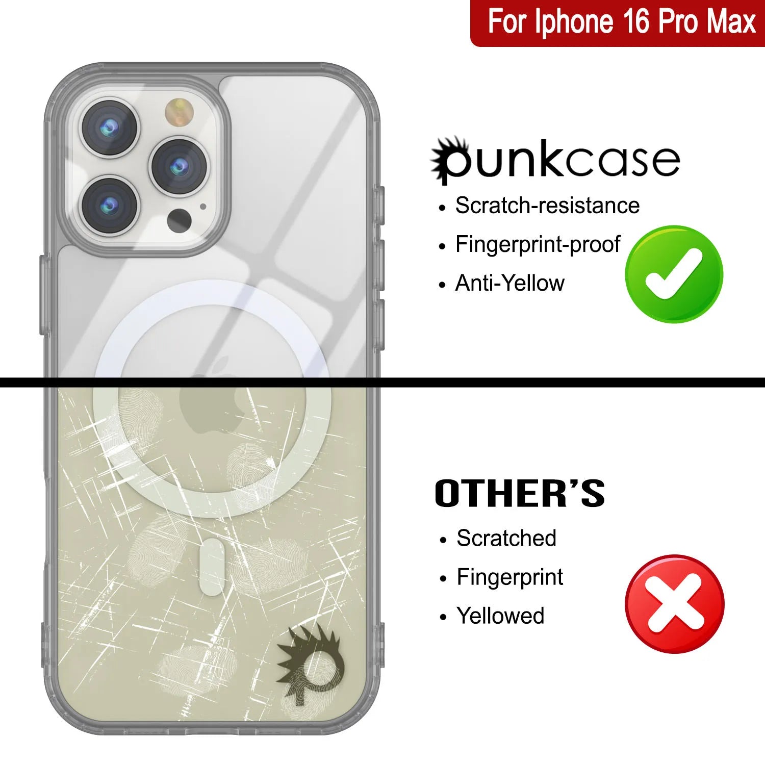 Punkcase iPhone 16 Pro Max Magnetic Wireless Charging Case [ClearMag Series][Silver]