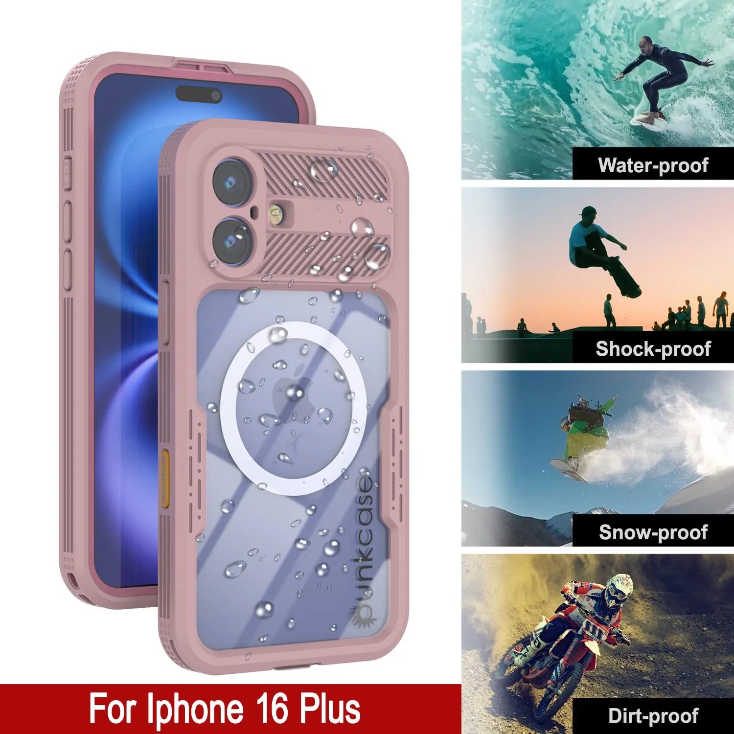 iPhone 16 Plus Waterproof Case [Alpine 2.0 Series] [Slim Fit] [IP68 Certified] [Shockproof] [Pink]