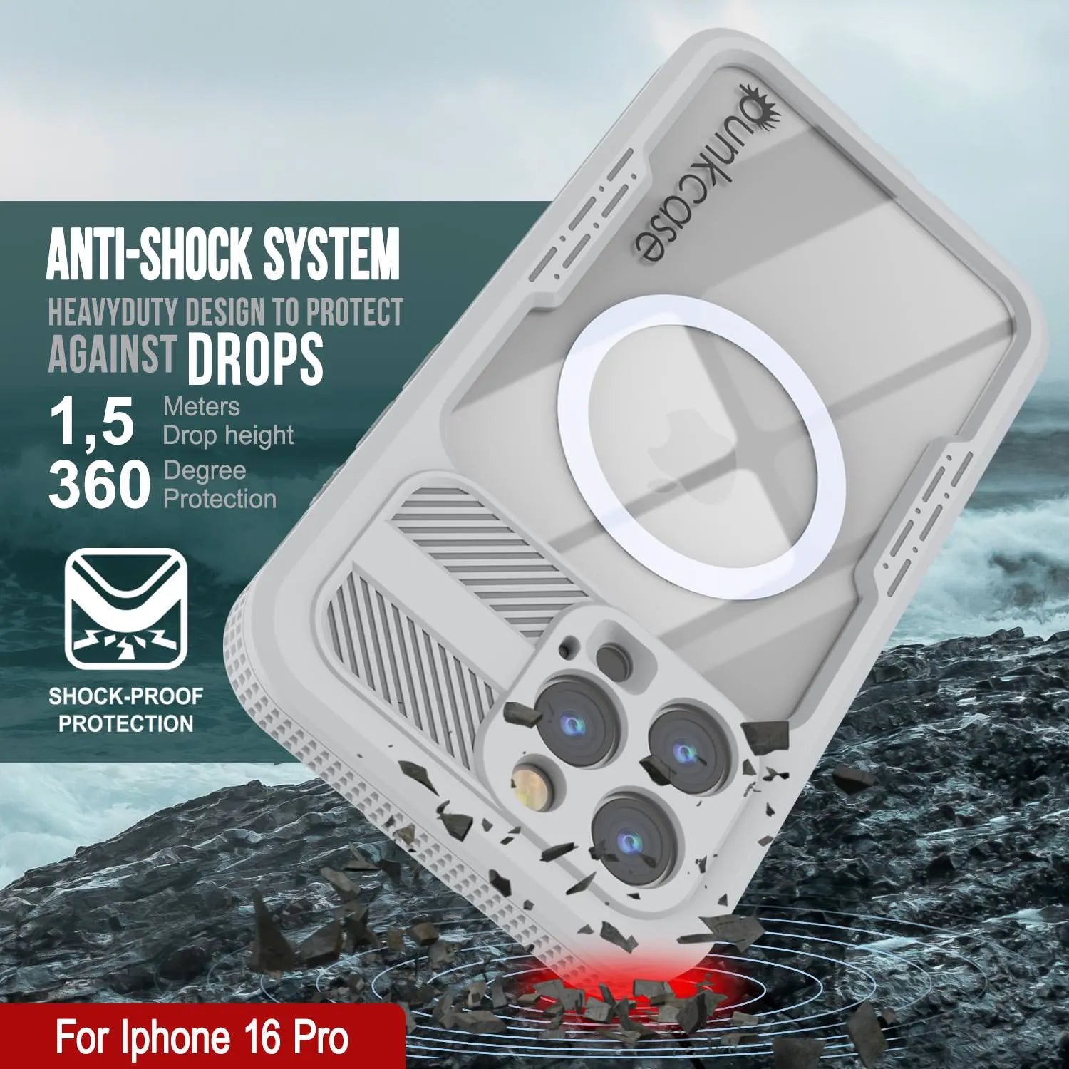 iPhone 16 Pro Waterproof Case [Alpine 2.0 Series] [Slim Fit] [IP68 Certified] [Shockproof] [White]